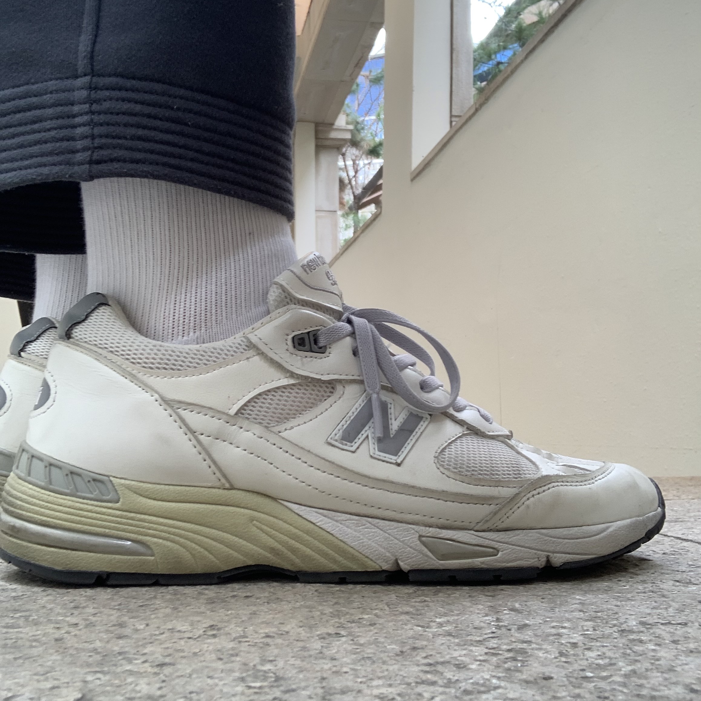 New Balance 991 Made in UK White Silver 착용 스타일