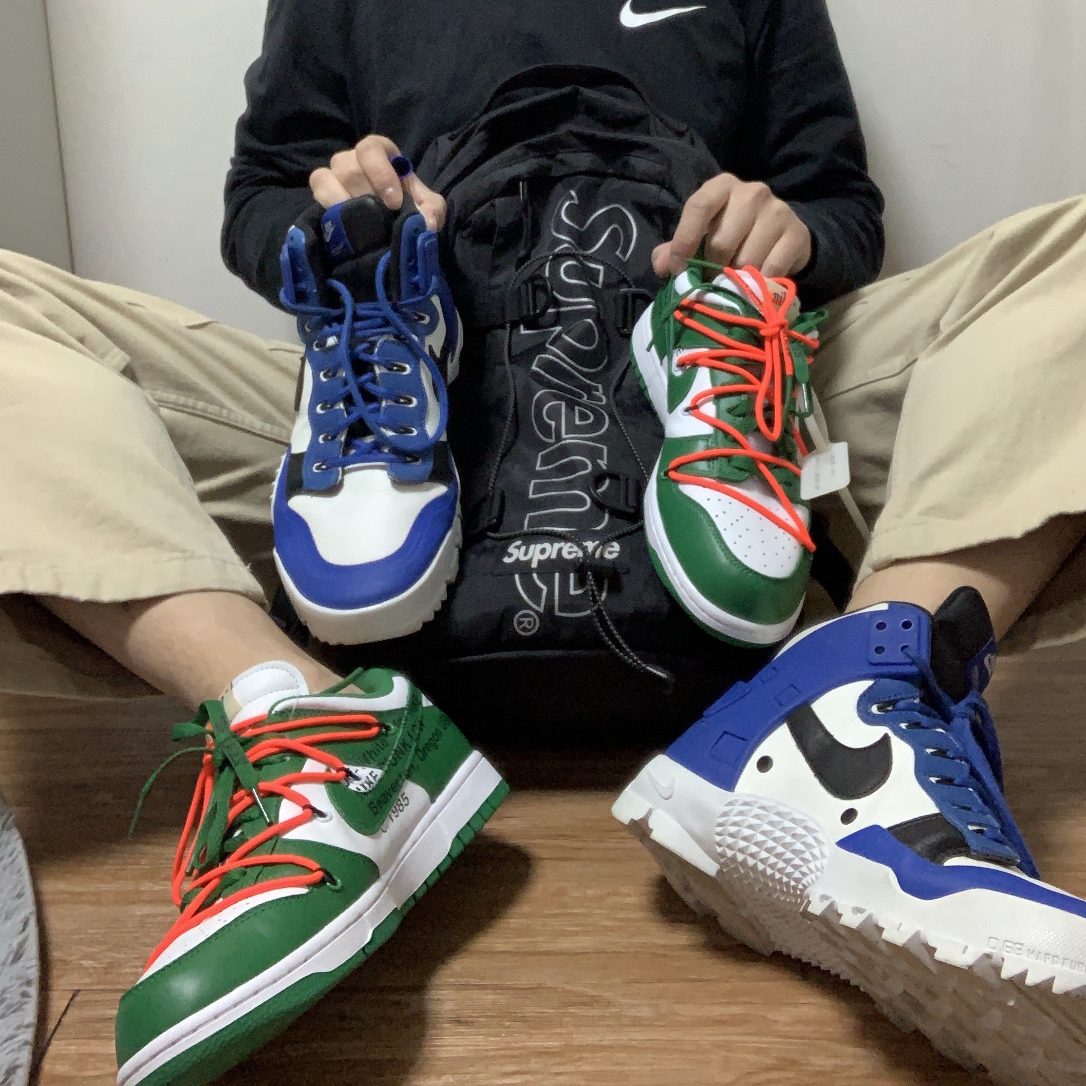 Nike x Undercover SFB Jungle Dunk White, Nike x Off-White Dunk Low Pine Green 착용 스타일