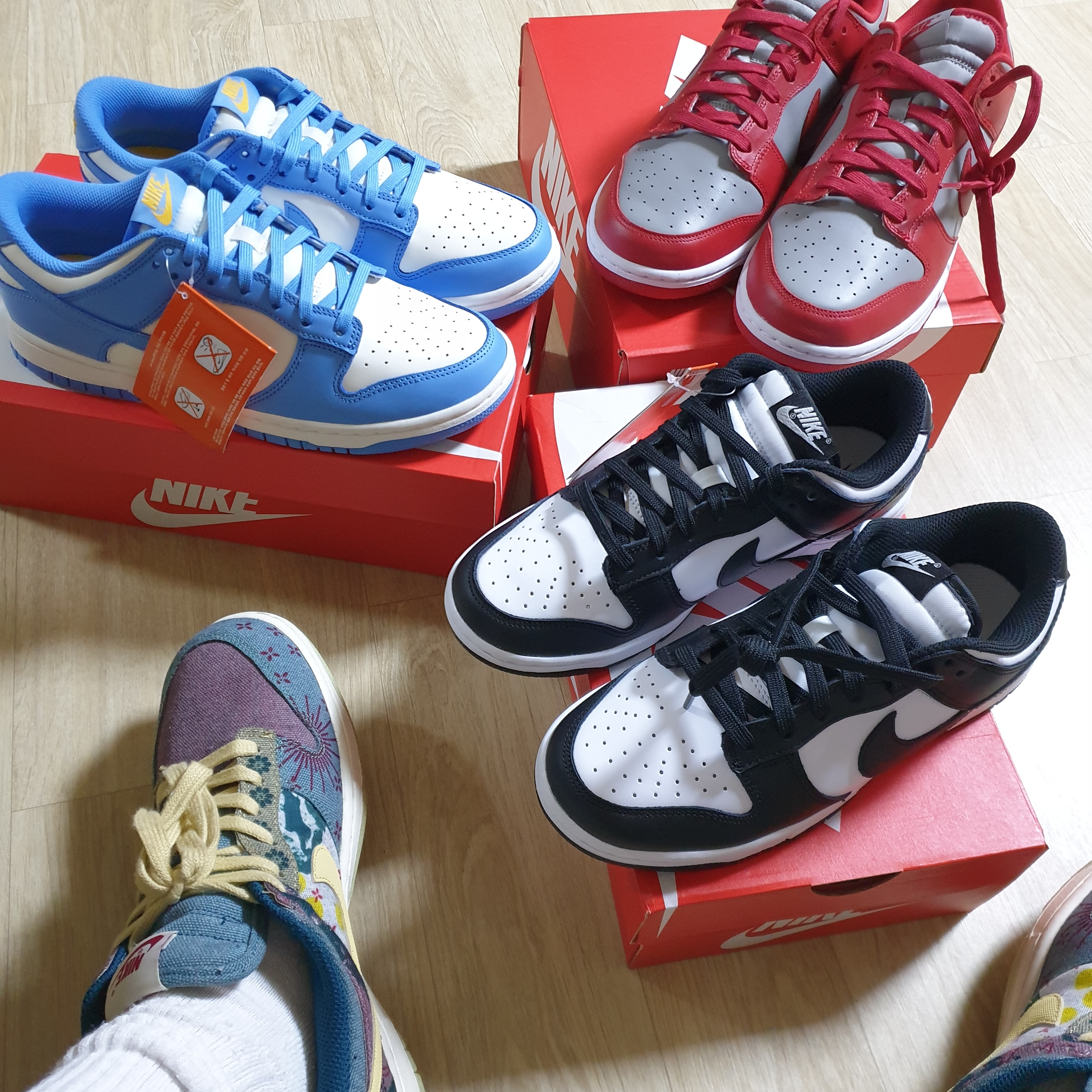 (W) Nike Dunk Low Black, Nike Dunk Low Retro Medium Grey 착용 스타일