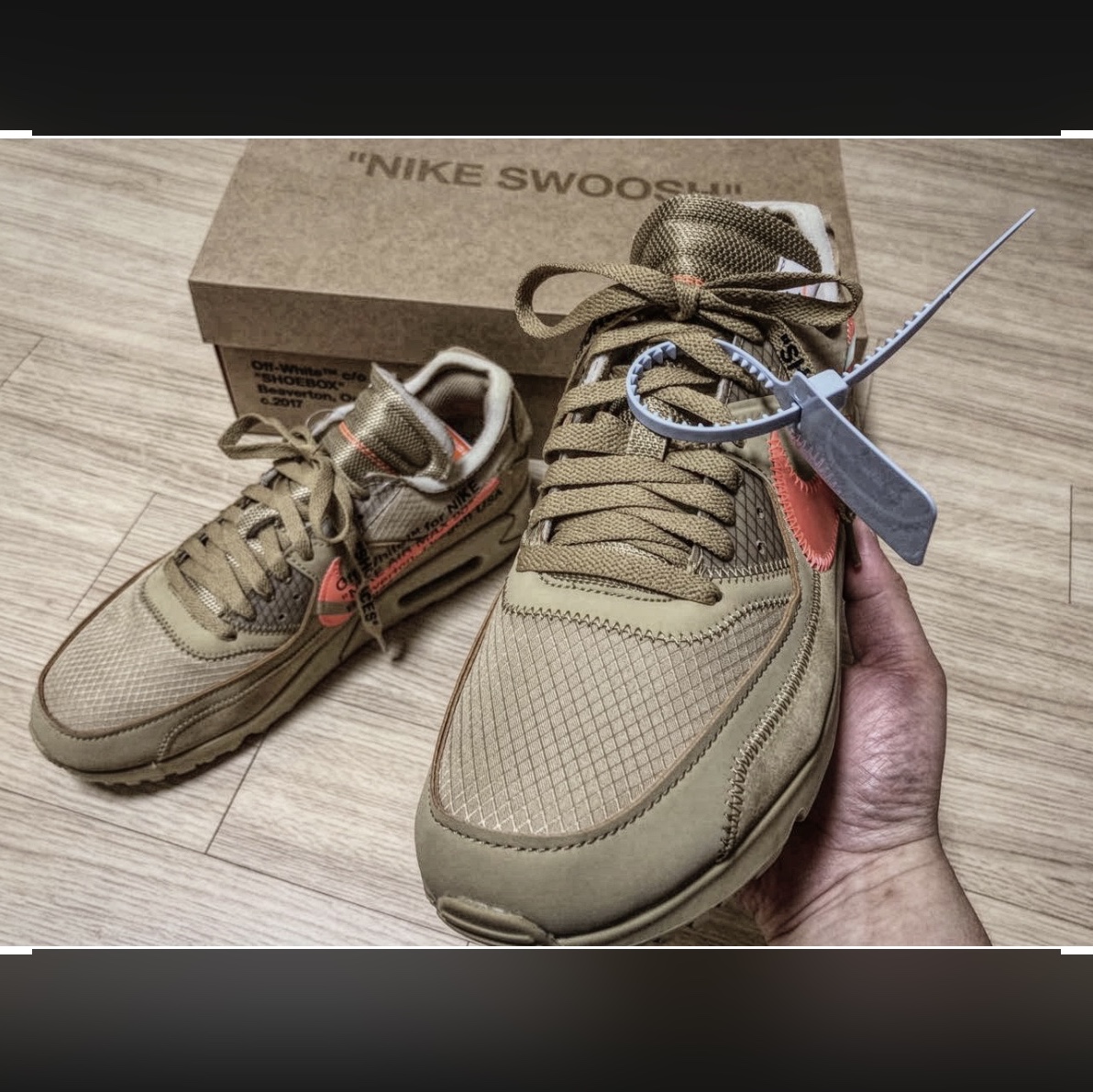 Nike x Off-White Air Max 90 V2 Desert Ore, Nike x Off-White Air Max 90 V2 Black White 착용 스타일