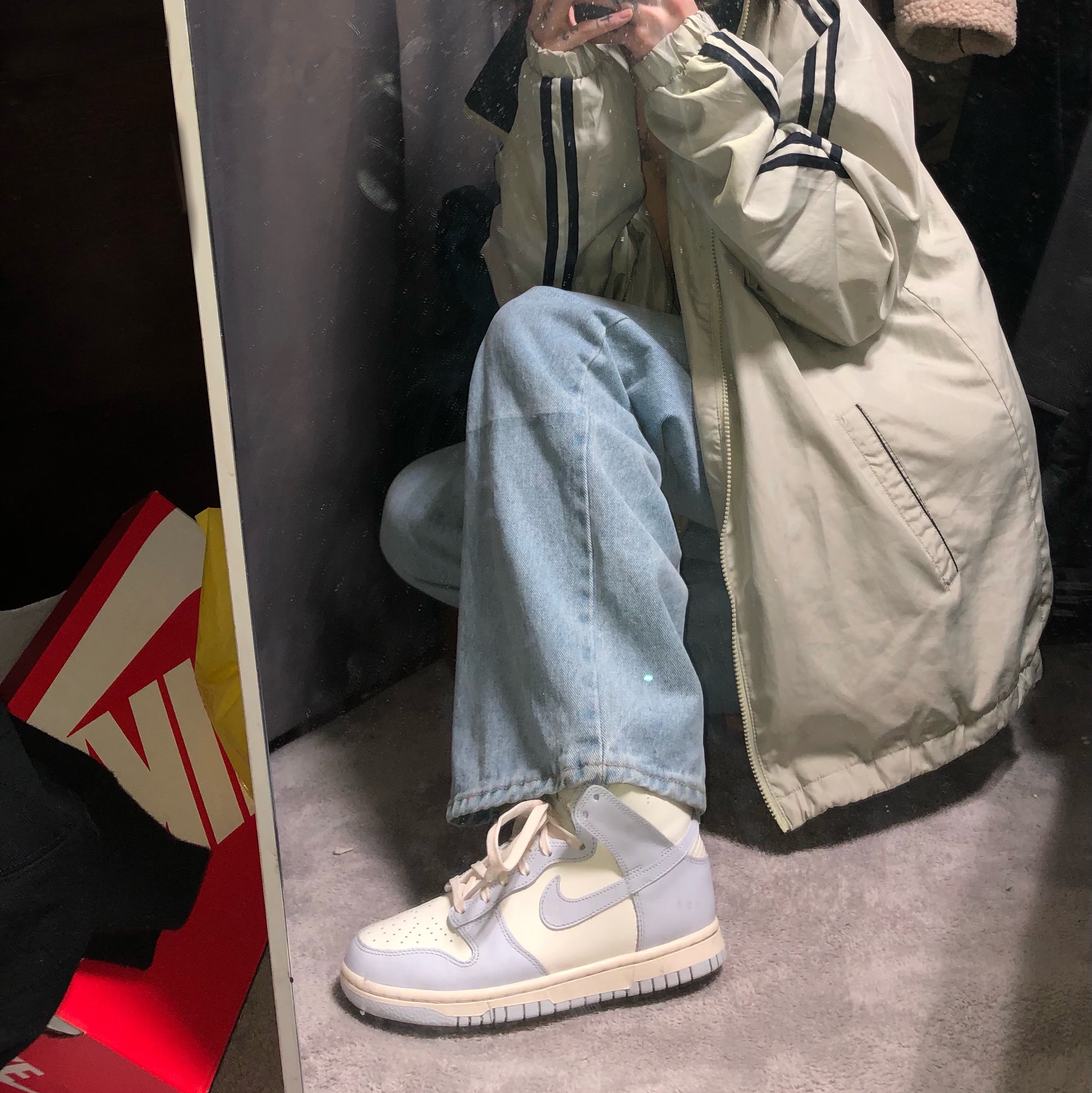 (W) Nike Dunk High Football Grey 착용 스타일