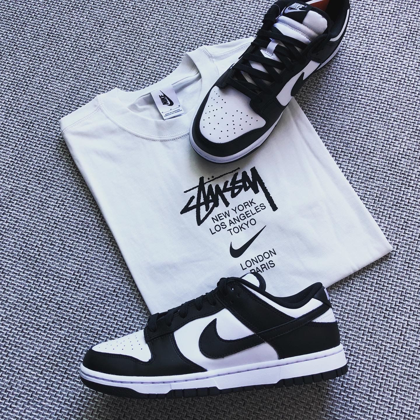Nike x Stussy WT T-Shirt White - Asia, Nike Dunk Low Retro Black 착용 스타일 - 2