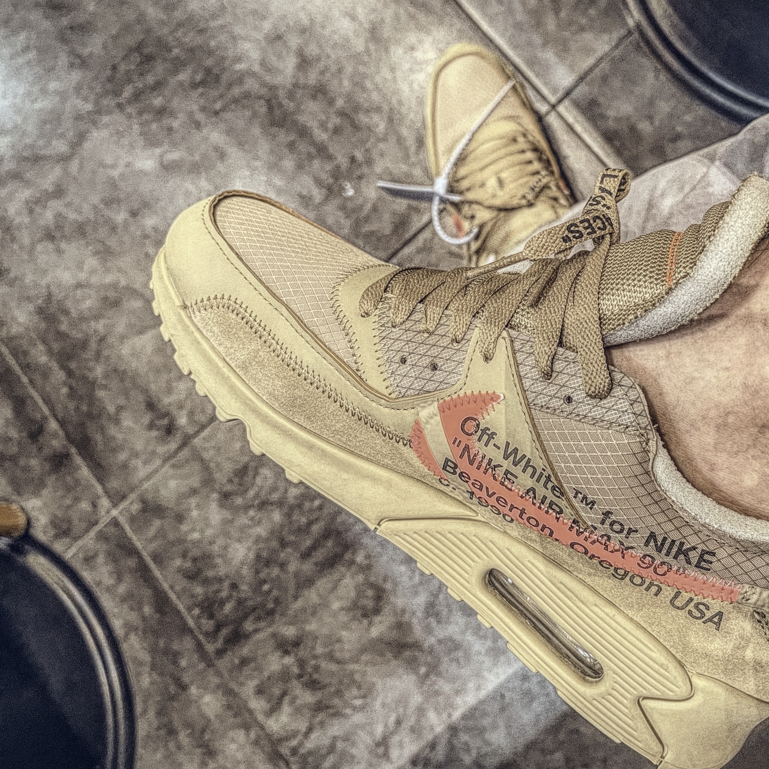 Nike x Off-White Air Max 90 V2 Desert Ore, (TD) Nike x Off-White Air Max 90 Desert Ore 착용 스타일