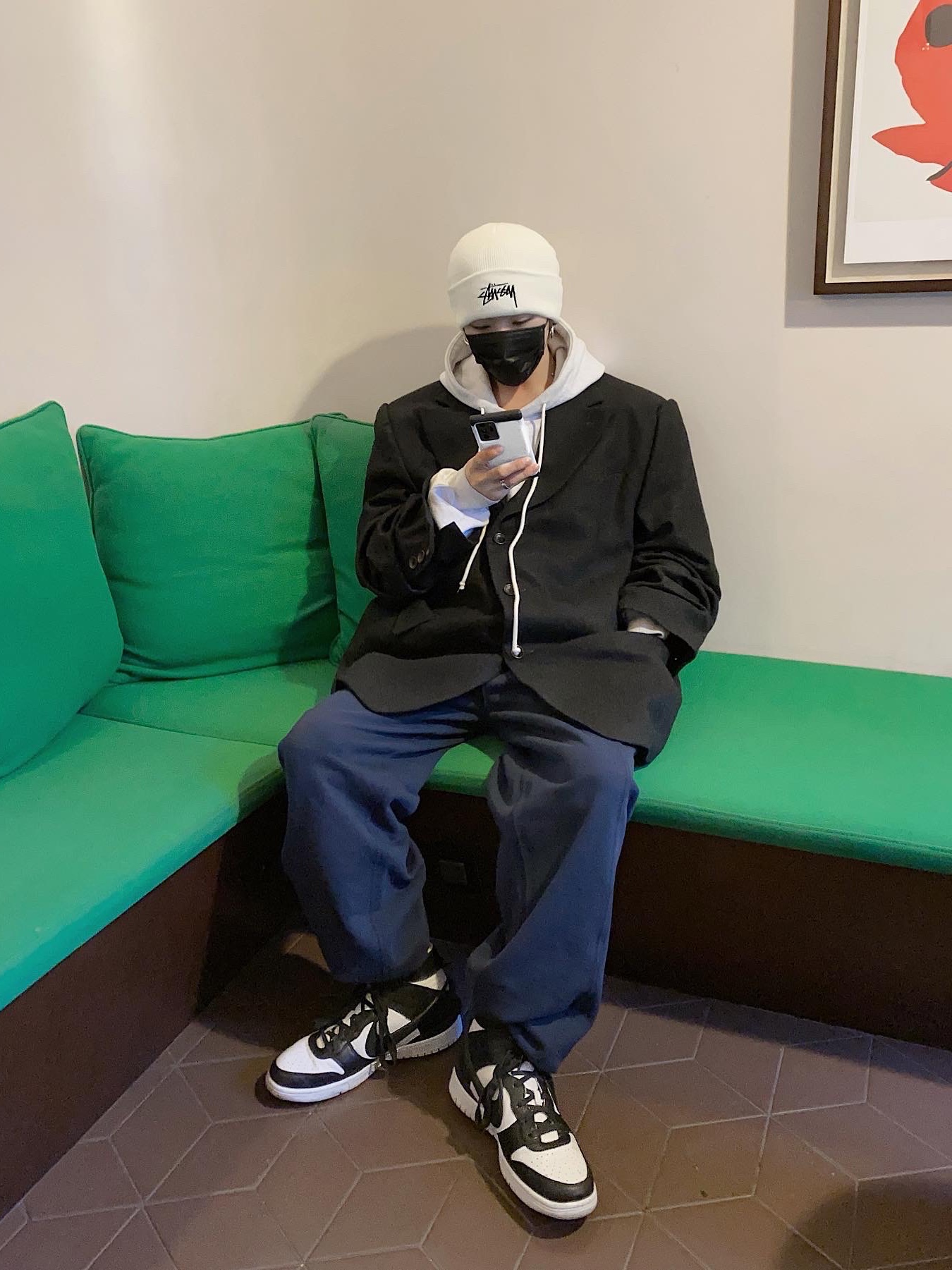 Nike x Ambush Dunk High Black, Nike x Stussy Cuff Beanie White 착용 스타일