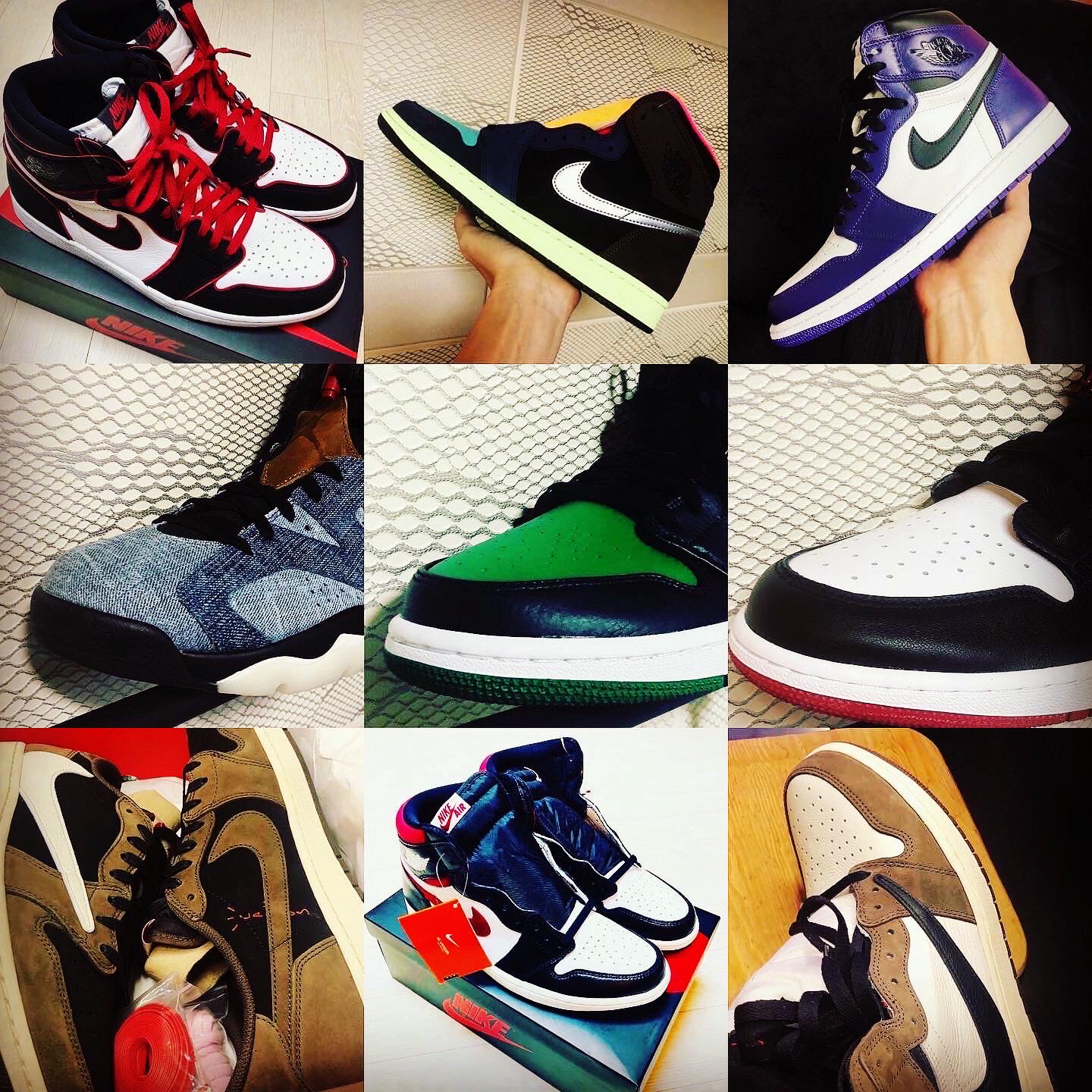 Jordan 1 Retro High OG Gym Red, Jordan 1 x Travis Scott Retro High OG SP Mocha 착용 스타일 - 1