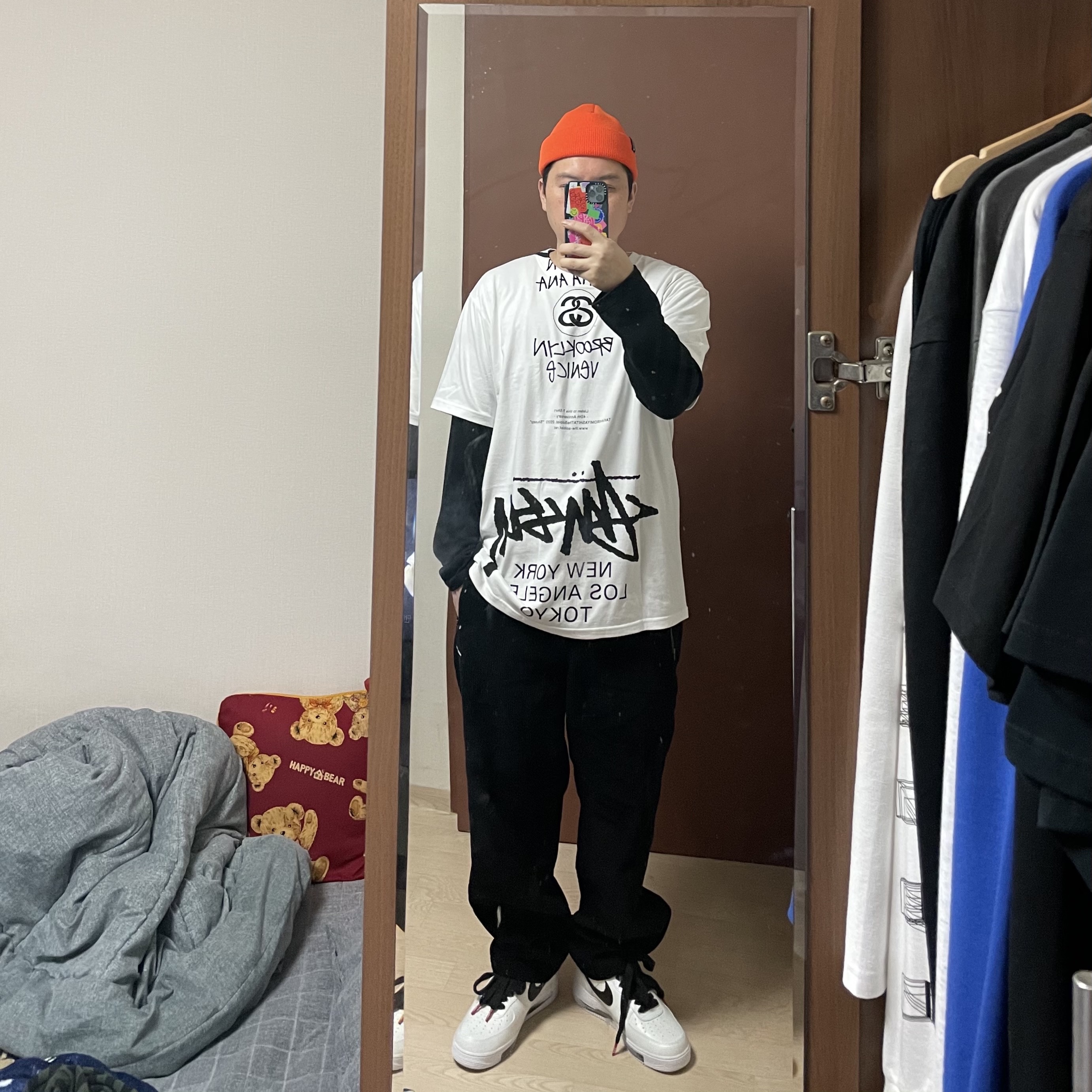 Stussy x Takahiromiyashita The Soloist 40 WT T-Shirt, Nike x Peaceminusone Air Force 1 Low Para-Noise 2.0 착용 스타일