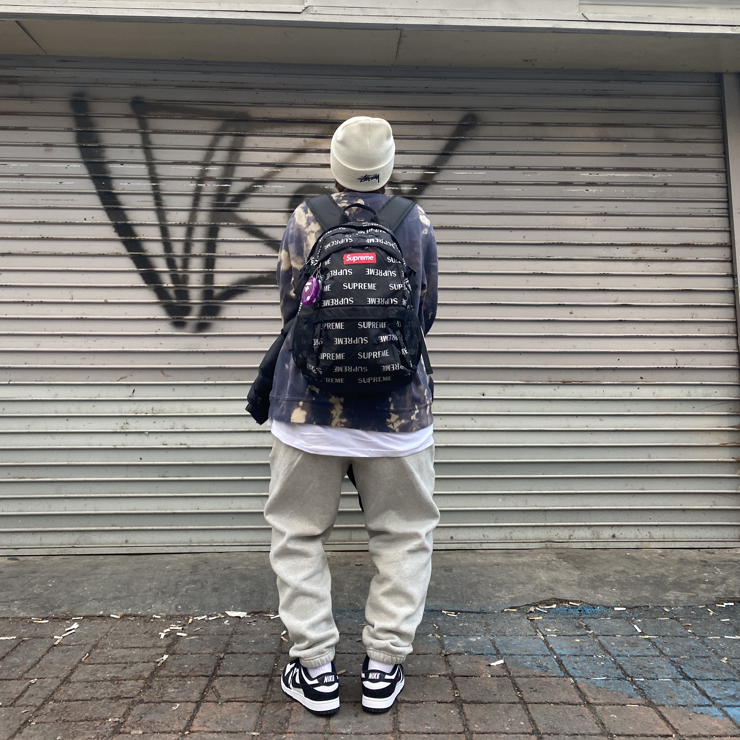 (W) Nike Dunk Low Black, Nike x Stussy Cuff Beanie White 착용 스타일