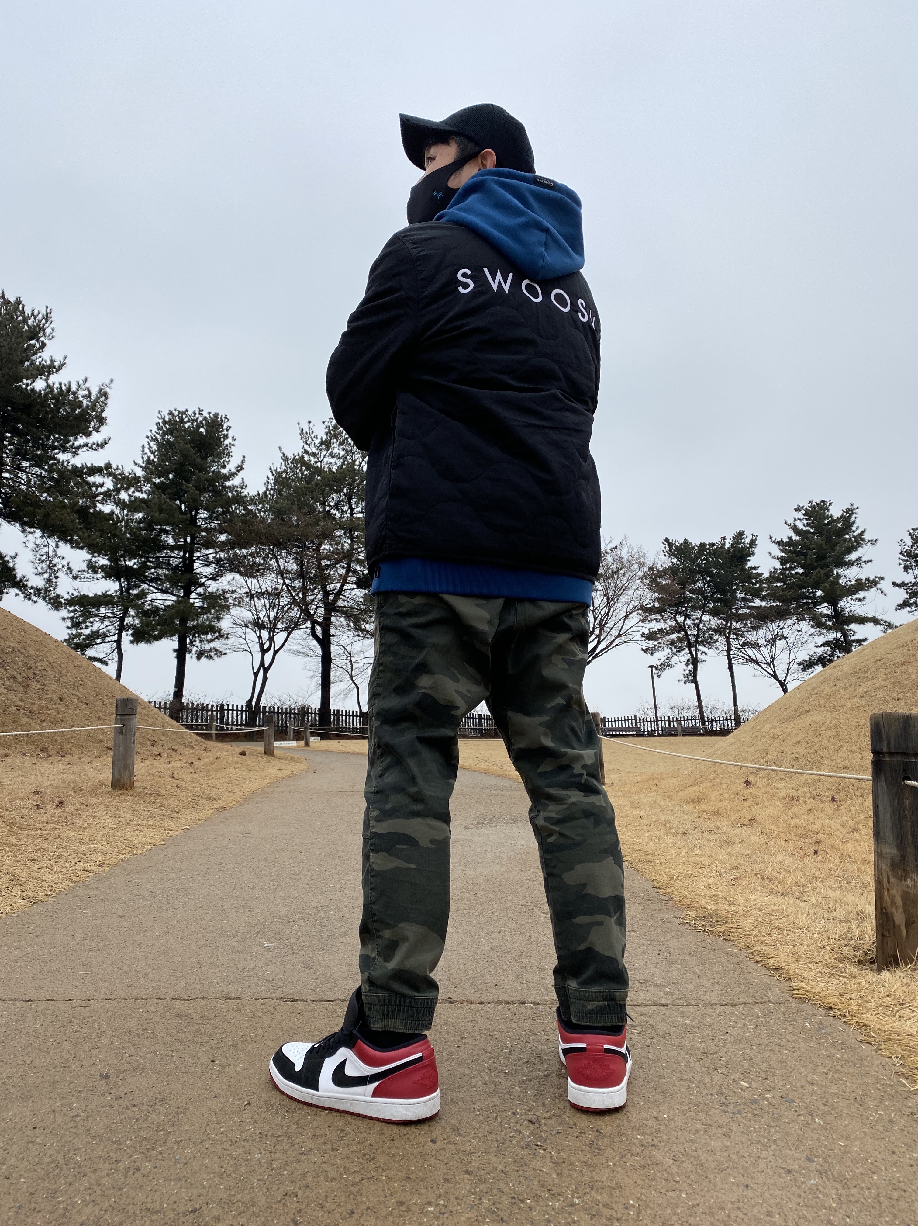 Jordan 1 Low Black Toe, Nike Heritage 86 Corduroy Cap Black 착용 스타일