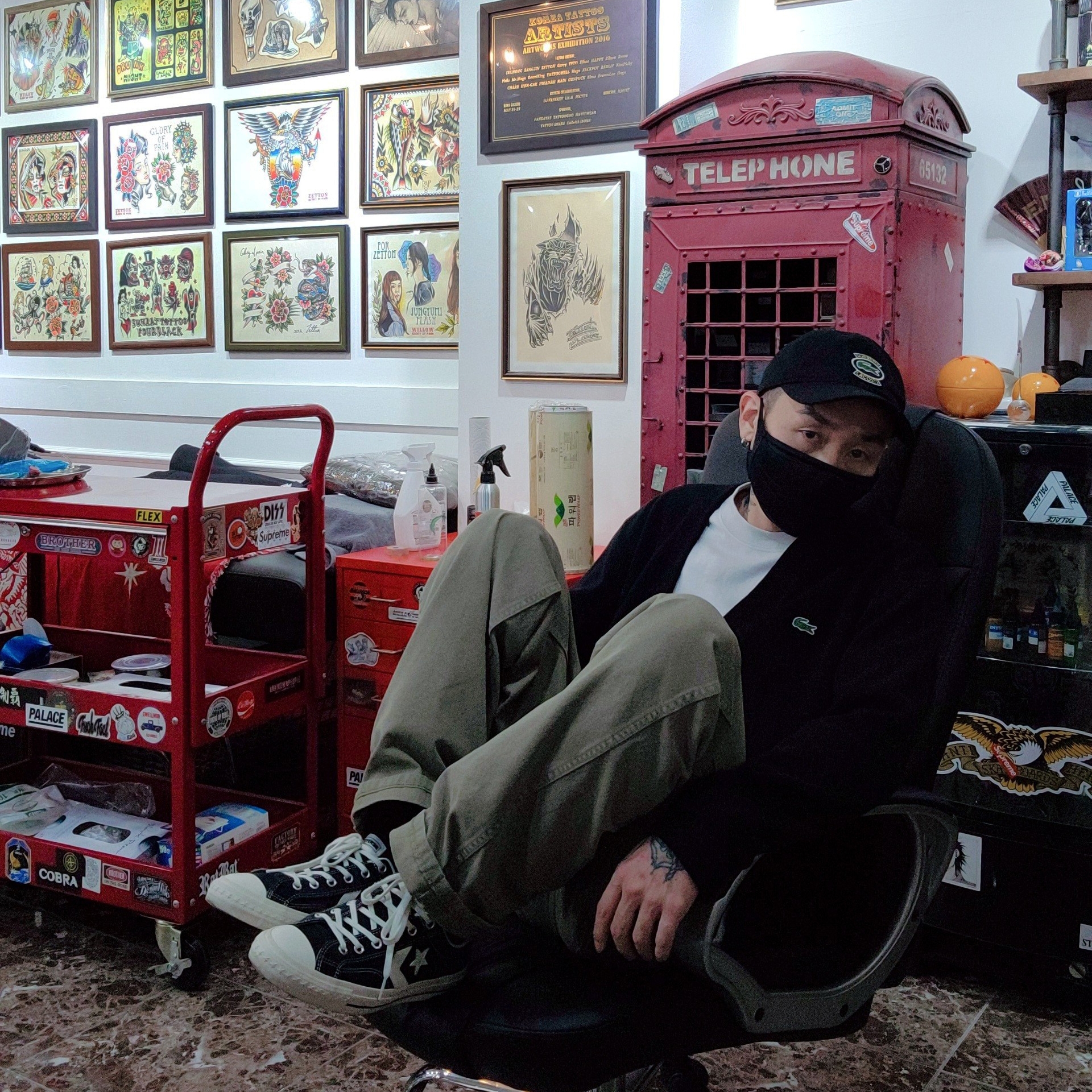Supreme x Lacoste Twill 6-Panel Black - 18SS 착용 스타일