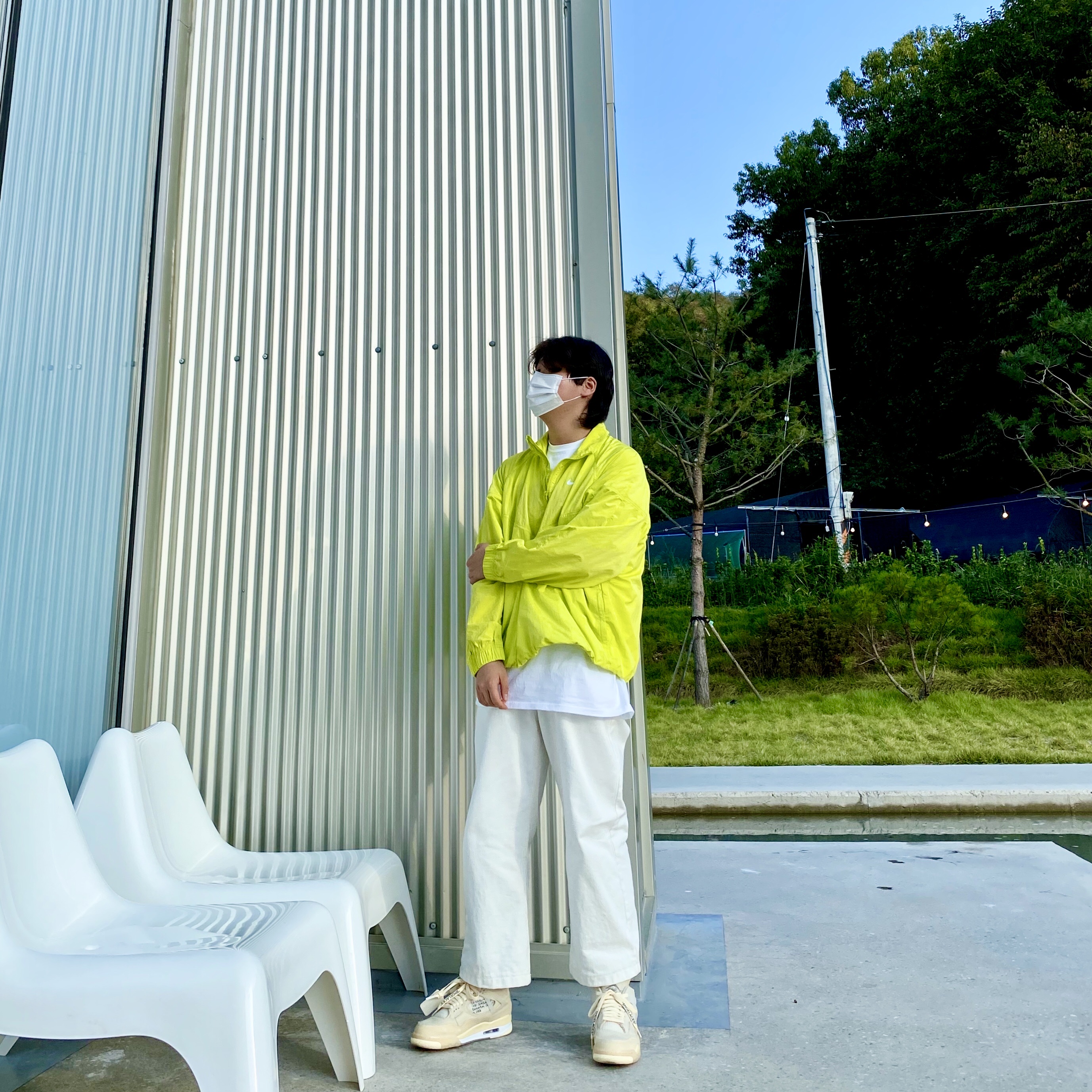 Nike x Stussy Windrunner Jacket Bright Cactus, (W) Jordan 4 x Off-White Retro SP Sail 착용 스타일 - 2