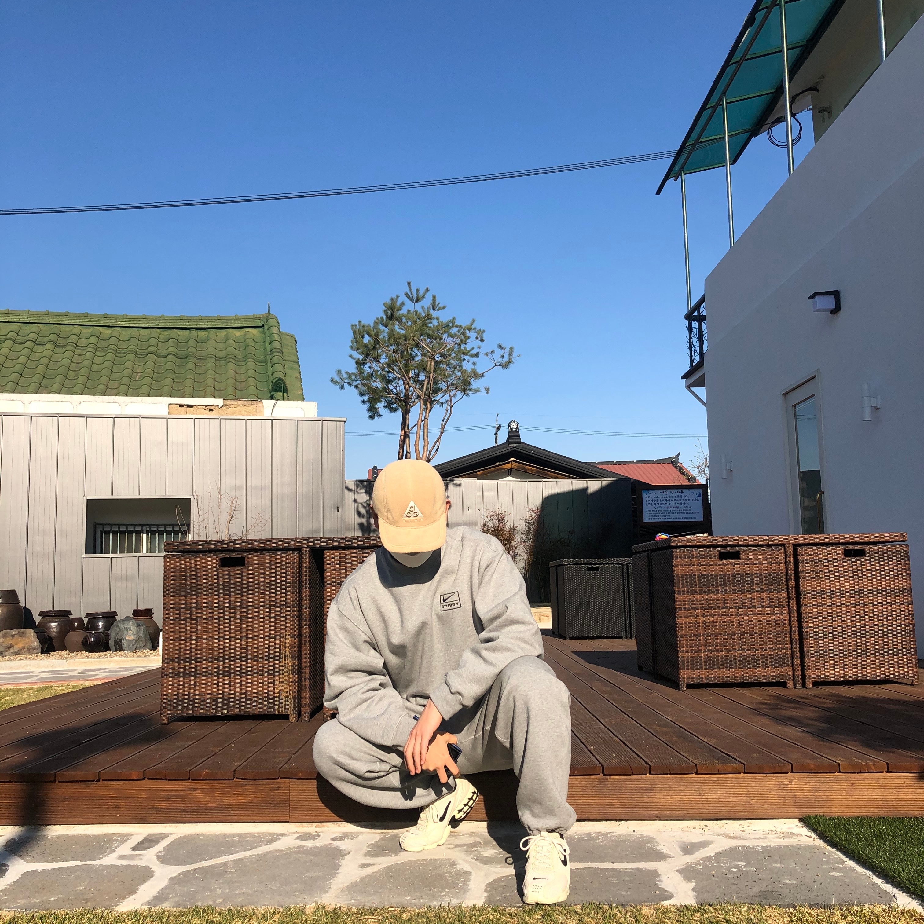 Nike x Stussy NRG ZR Fleece Crewneck Heather Grey - US/EU, Nike x Stussy NRG ZR Fleece Pants Heather Grey - US/EU 착용 스타일