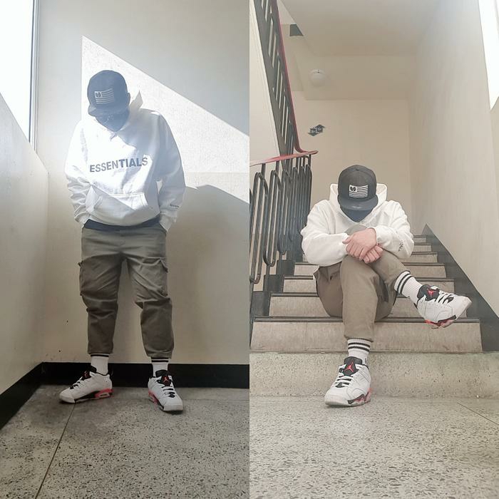Jordan 6 Retro Low Infrared White, Essentials 3D Silicon Applique Pullover Hoodie Buttercream 2020 착용 스타일