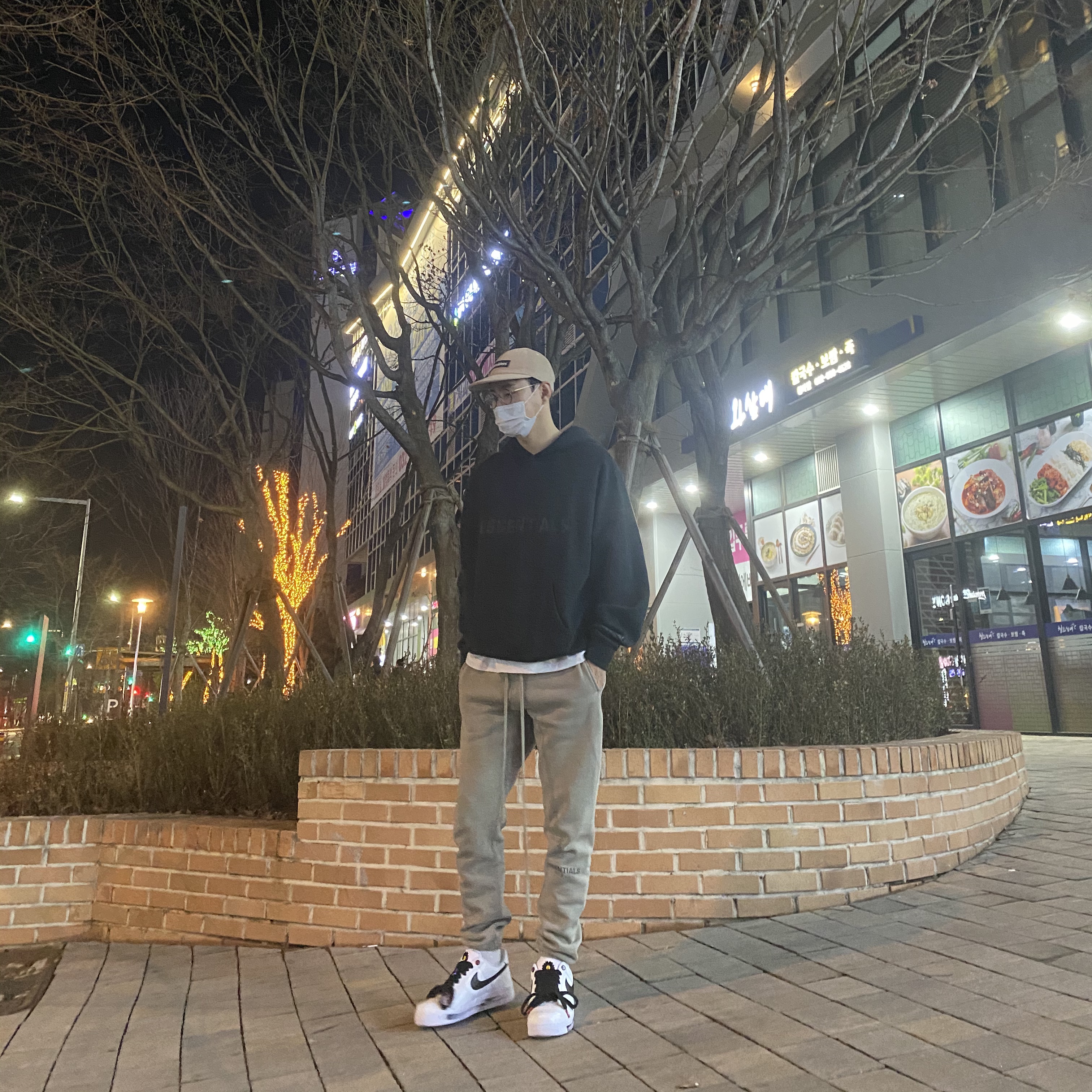 Nike x Peaceminusone Air Force 1 Low Para-Noise 2.0, Essentials 3D Silicon Applique Pullover Hoodie Dark Slate/Black 2020 착용 스타일