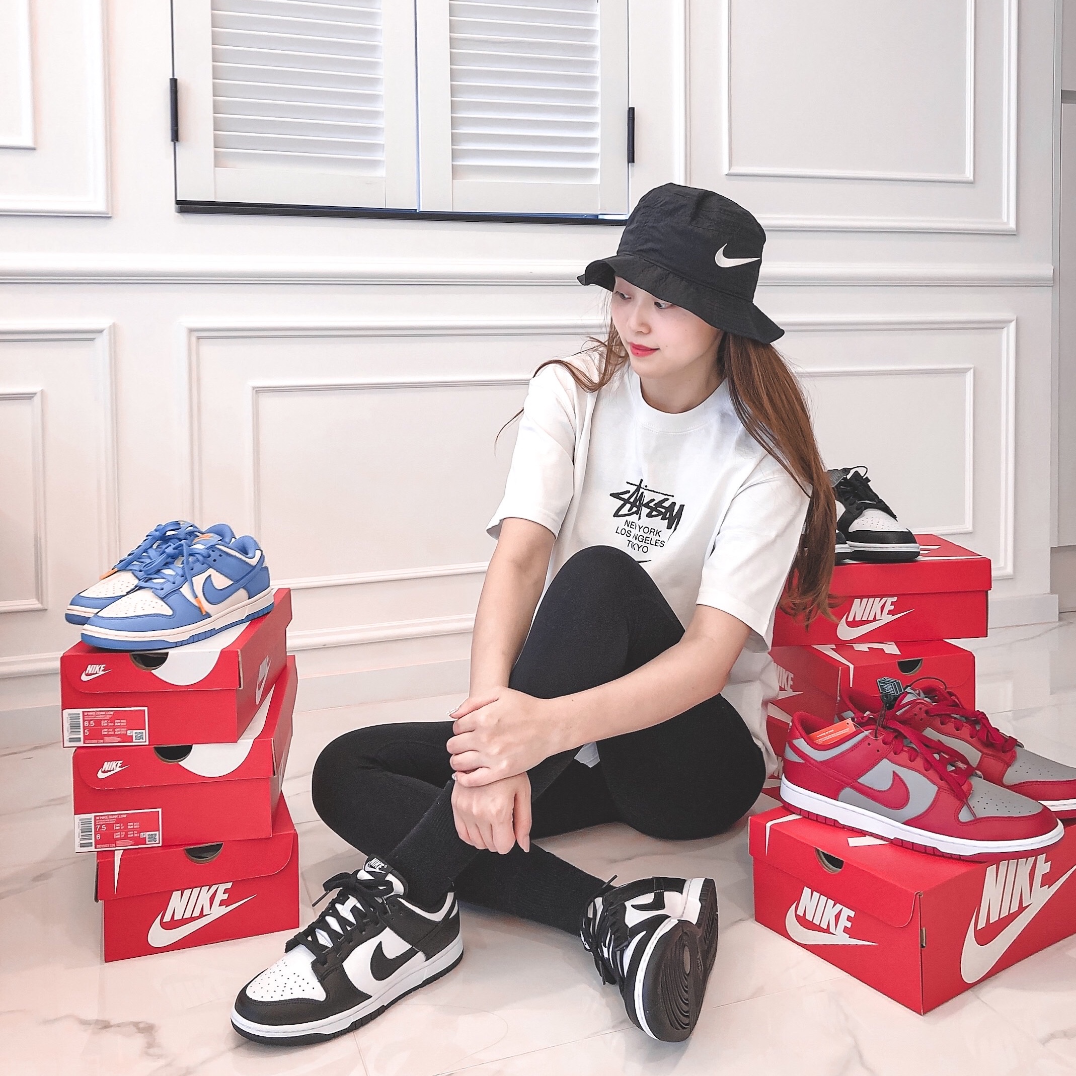 Nike x Stussy WT T-Shirt White - Asia, Nike x Stussy Bucket Hat Black 착용 스타일