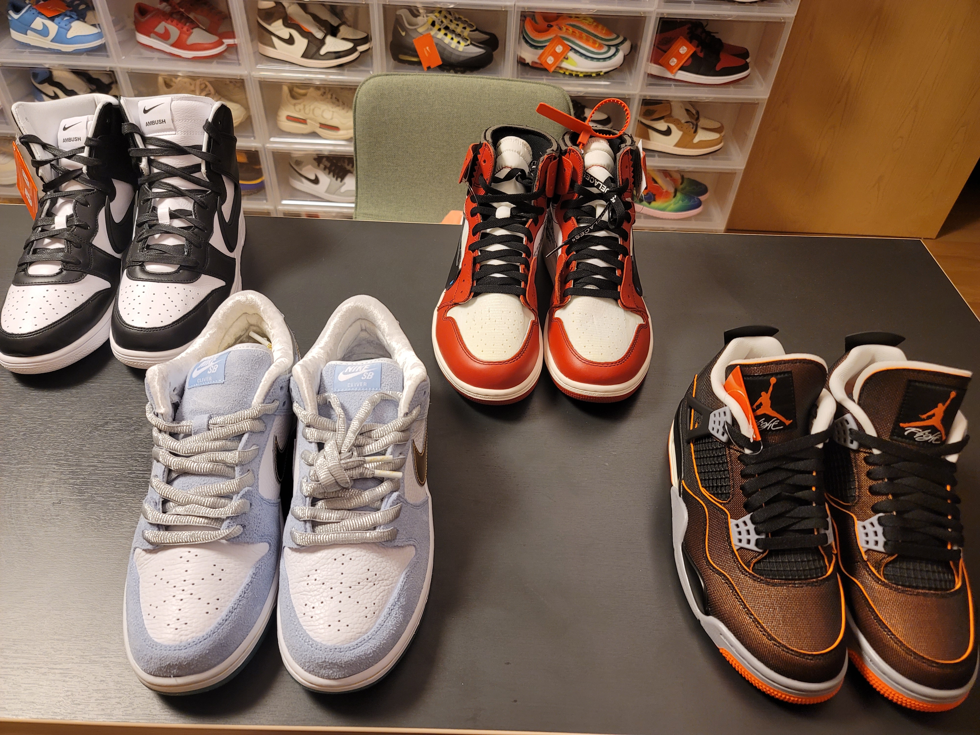 Nike x Ambush Dunk High Black, Jordan 1 x Off-White Retro High Chicago The Ten 착용 스타일