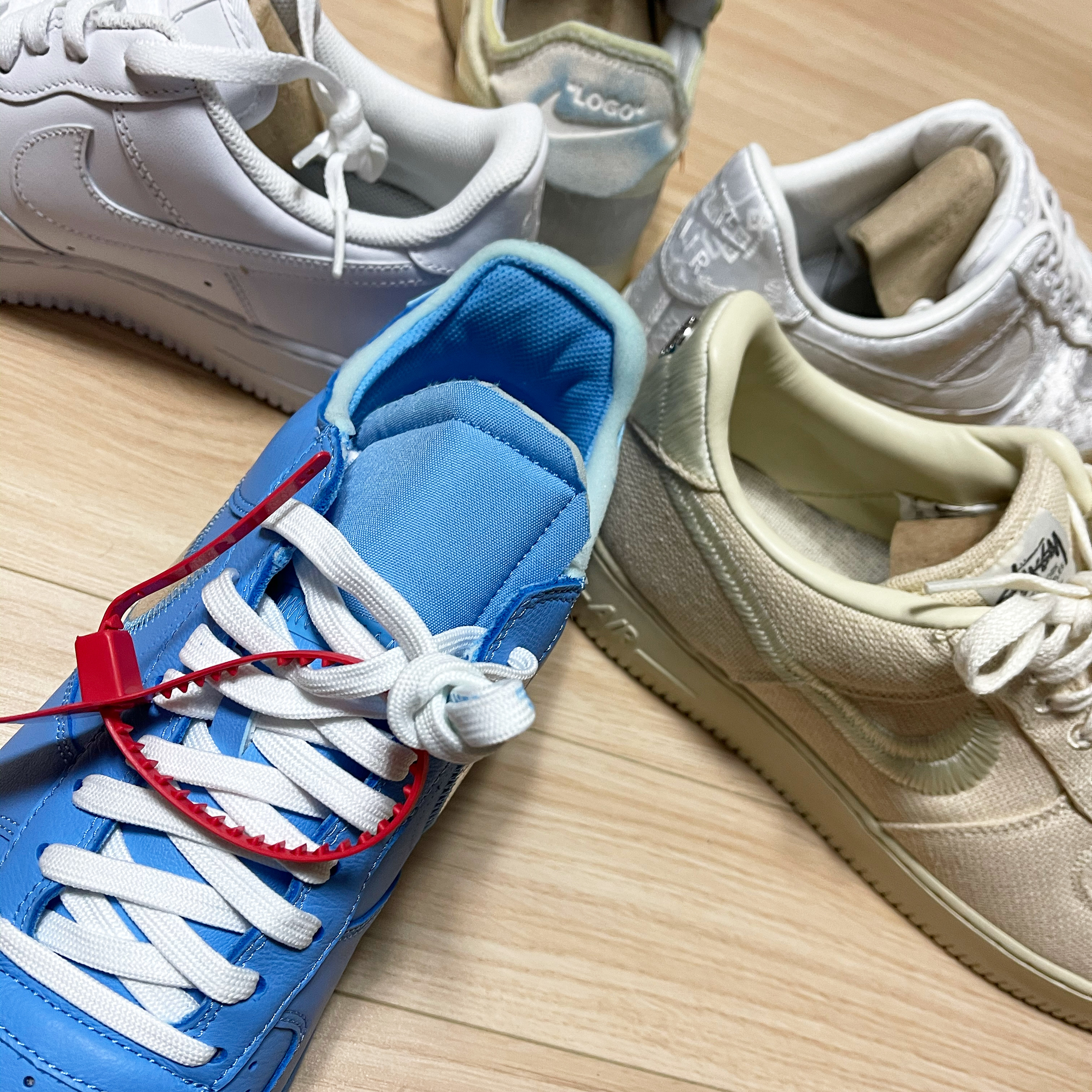 Nike x Off-White Air Force 1 Low MCA University Blue, Nike x Clot Air Force 1 Low 1WORLD μ°©μ© μ€νμΌ