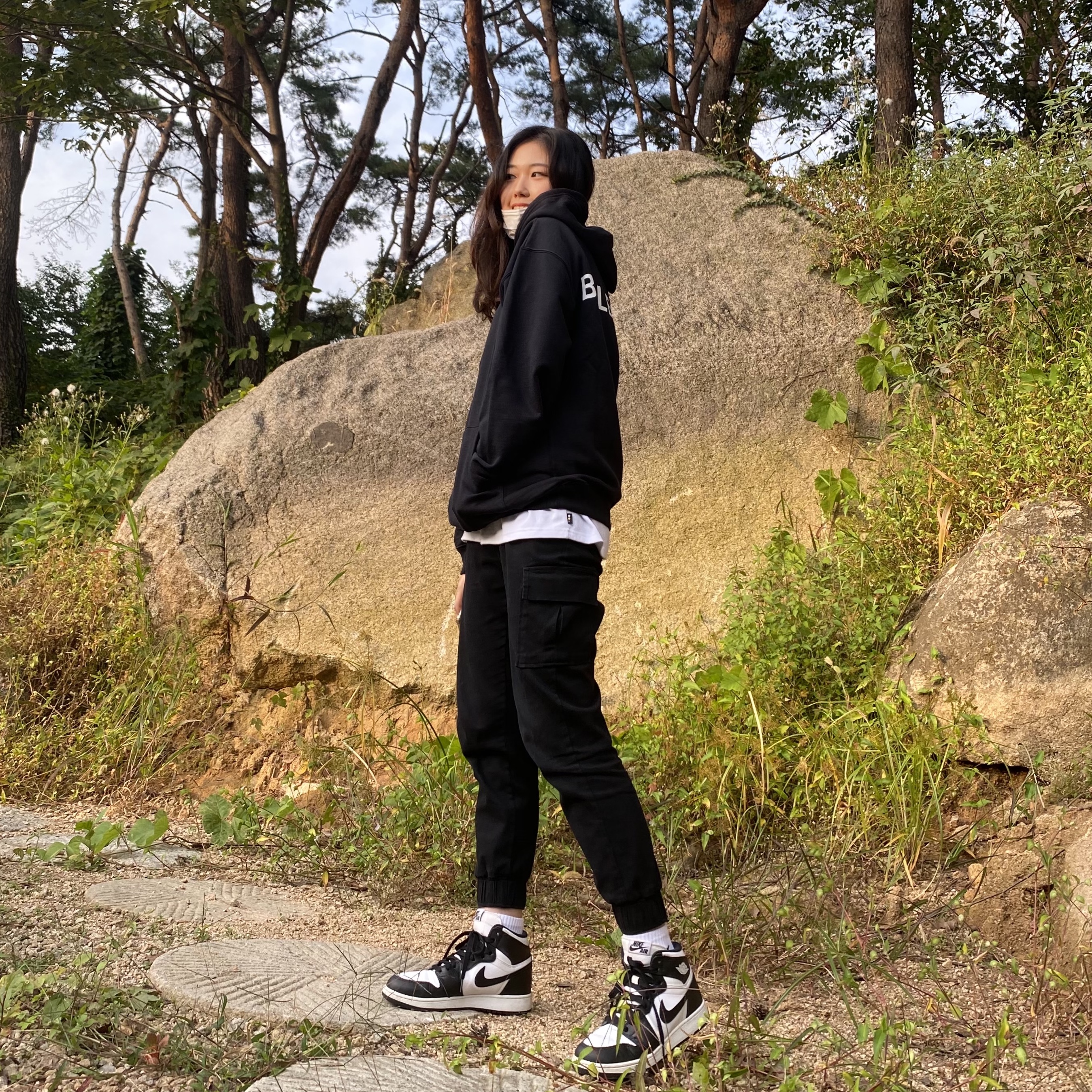 Jordan 1 Retro High OG Black White 2014, (GS) Jordan 1 Retro High OG Black White 2014 착용 스타일