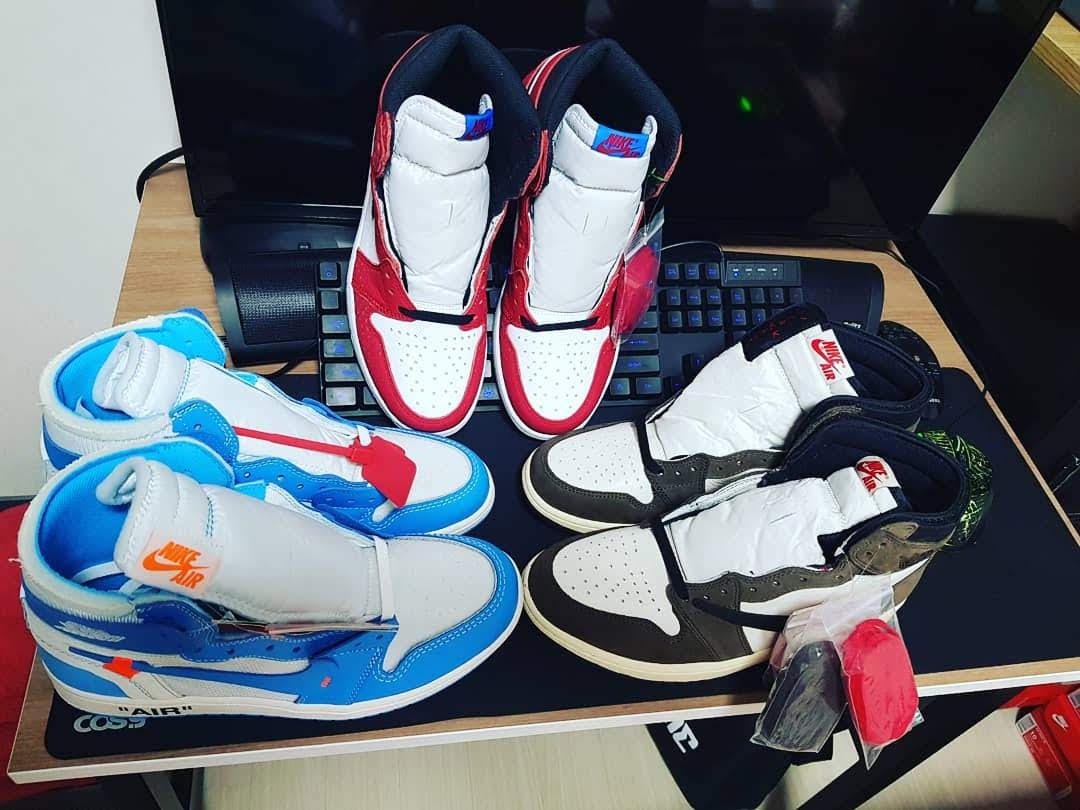 Jordan 1 x Off-White Retro High University Blue, Jordan 1 Retro High Spider-Man Origin Story 착용 스타일
