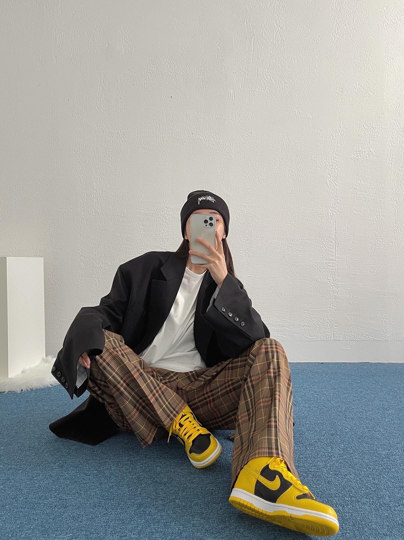 Nike Dunk High SP Varsity Maize, Nike x Stussy Cuff Beanie Black 착용 스타일 - 2