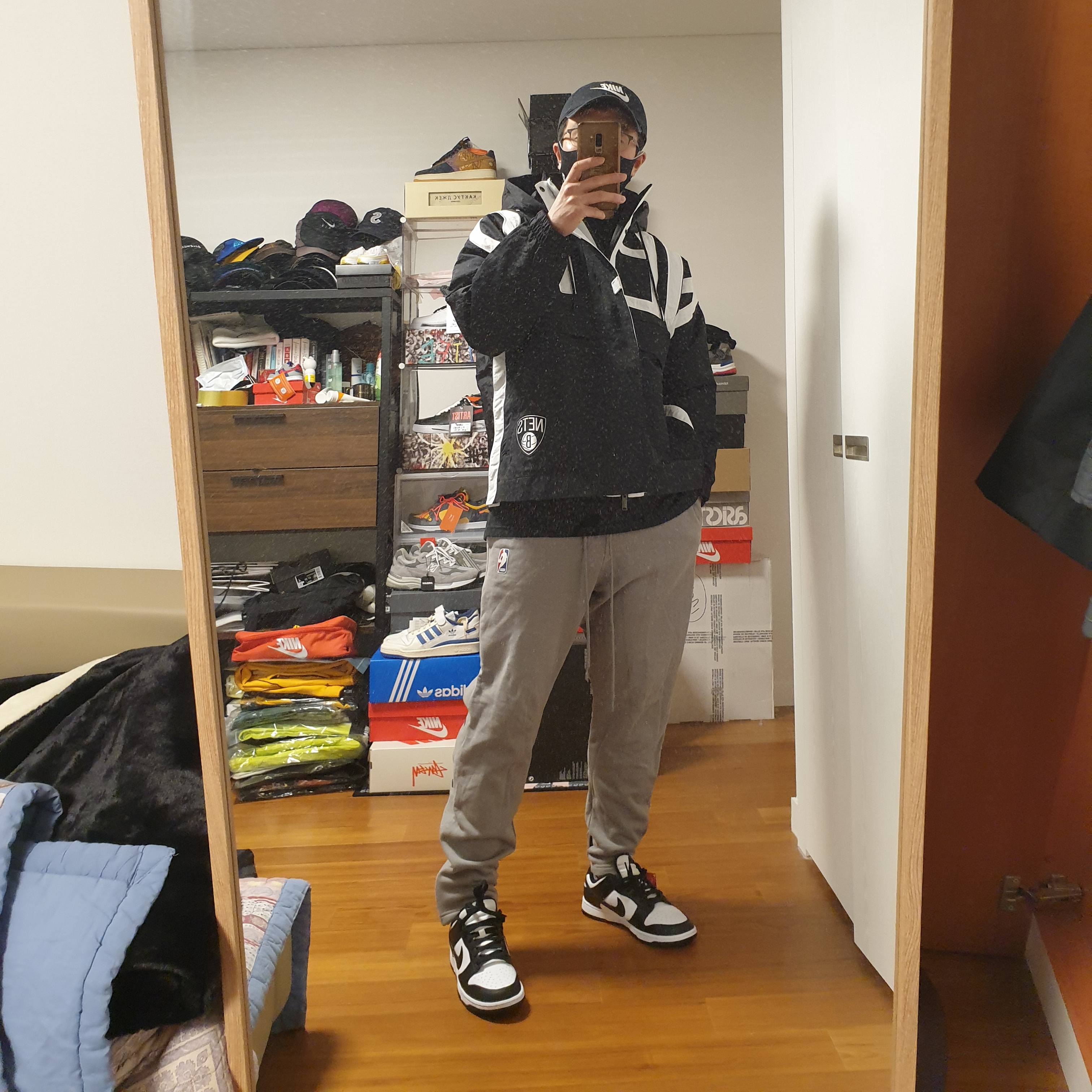 (W) Nike x Ambush NBA Collection Nets Jacket - Asia, Nike Dunk Low Retro Black 착용 스타일 - 1