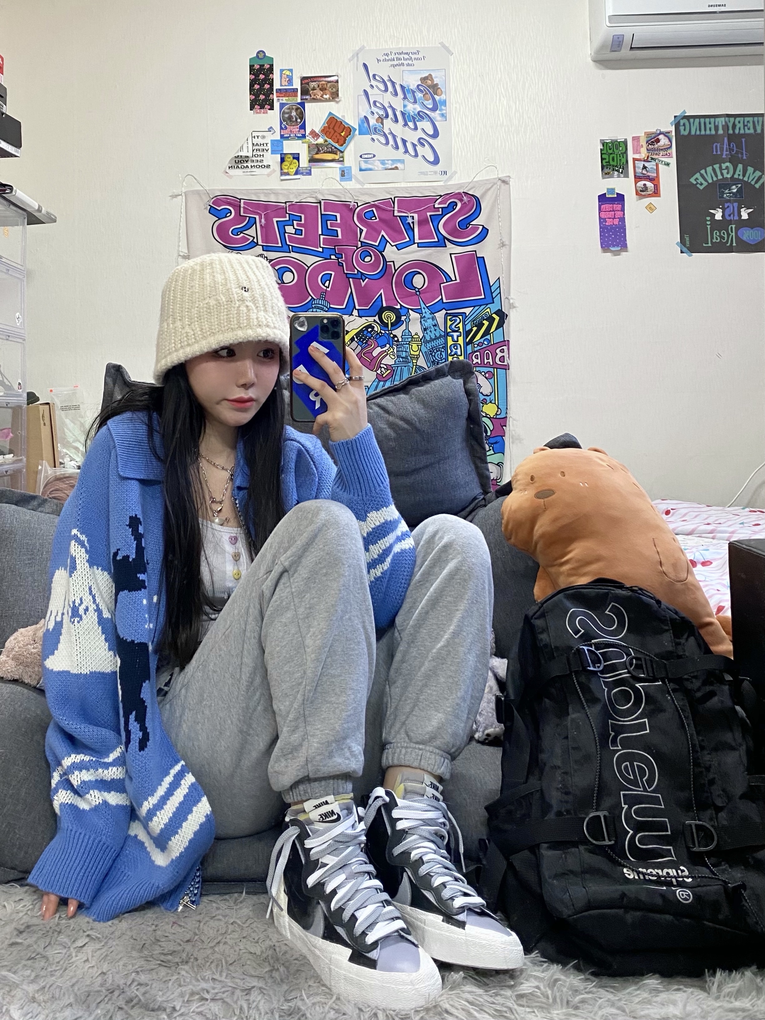 Nike x Sacai Blazer Mid Black Grey 착용 스타일 - 2