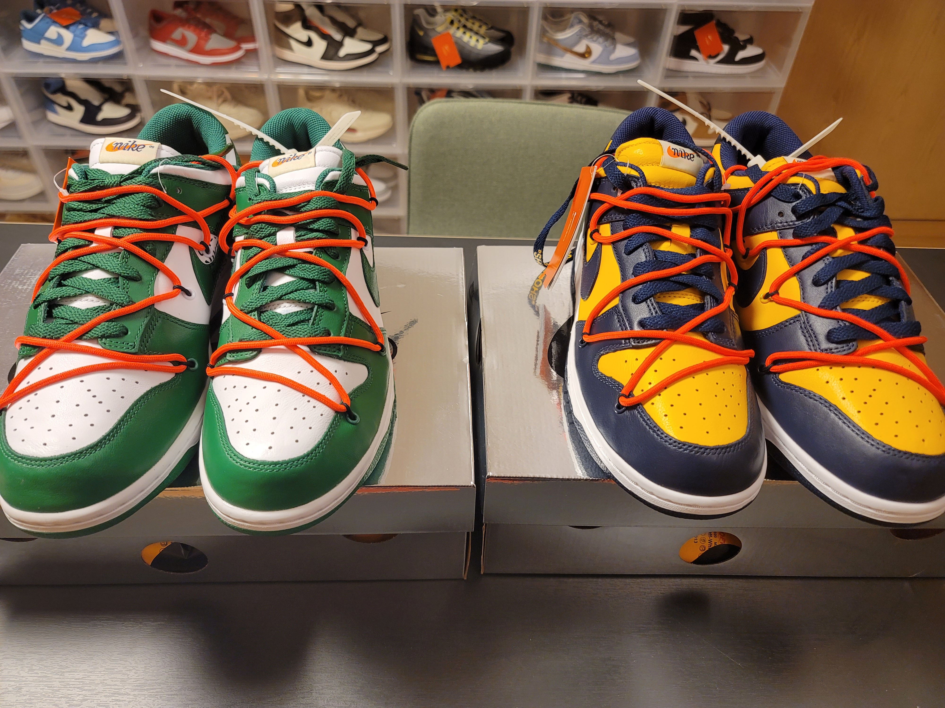 Nike x Off-White Dunk Low Pine Green, Nike x Off-White Dunk Low University Gold Midnight Navy 착용 스타일 - 1