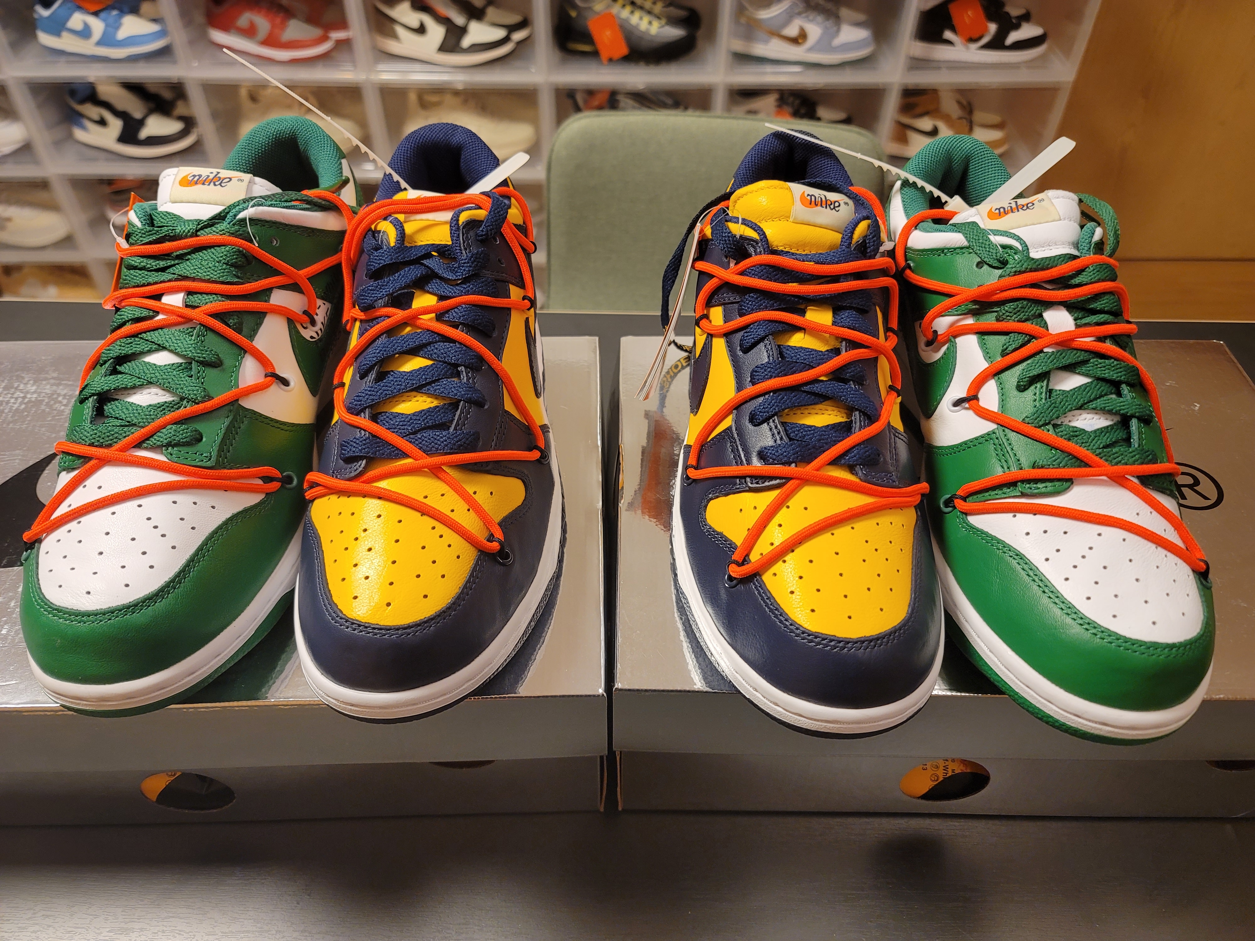 Nike x Off-White Dunk Low Pine Green, Nike x Off-White Dunk Low University Gold Midnight Navy 착용 스타일 - 2