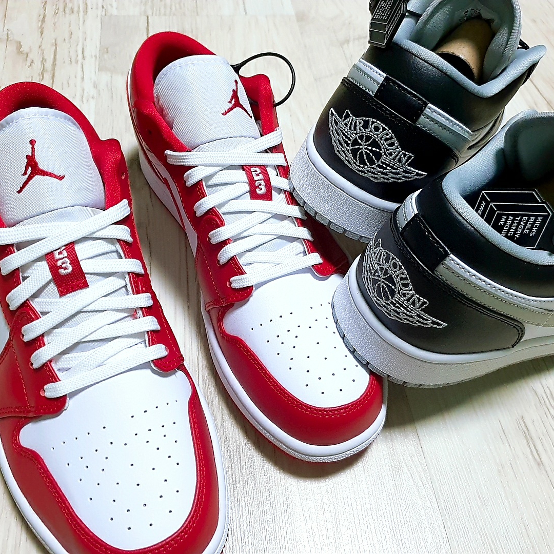 Jordan 1 Low Black Light Smoke Grey, Jordan 1 Low Gym Red White 착용 스타일