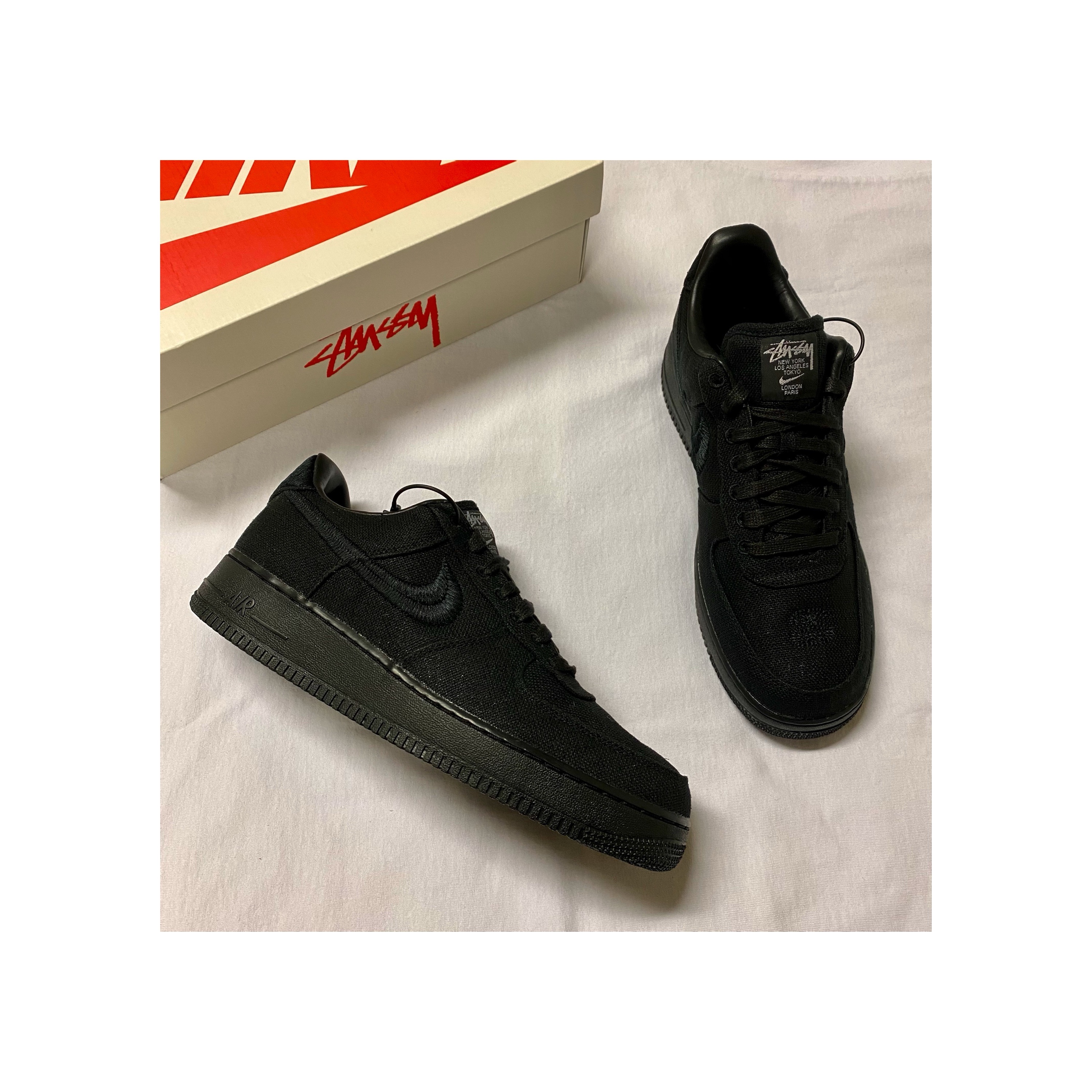 Nike x Stussy Air Force 1 Low Triple Black 착용 스타일