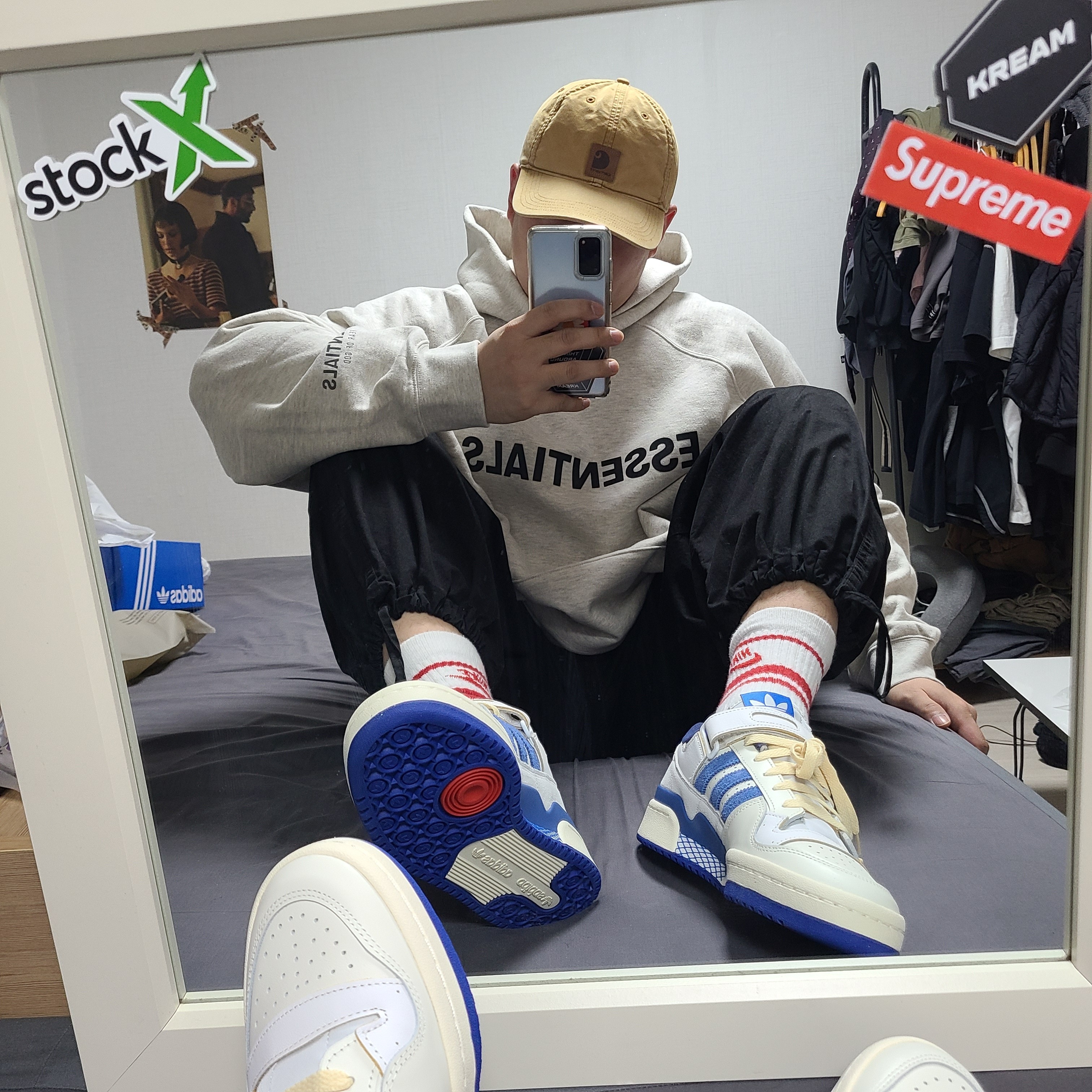 Essentials 3D Silicon Applique Pullover Hoodie Oatmeal/Oatmeal Heather/Light Heather Oatmeal 2020, Adidas OG Forum 84 Low Blue Thread 착용 스타일