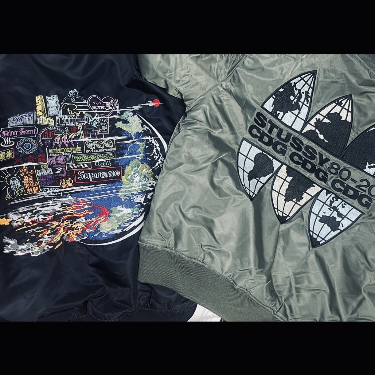 Supreme Globe MA-1 Black - 20FW, Stussy x CDG MA-1 Jacket Olive 착용 스타일