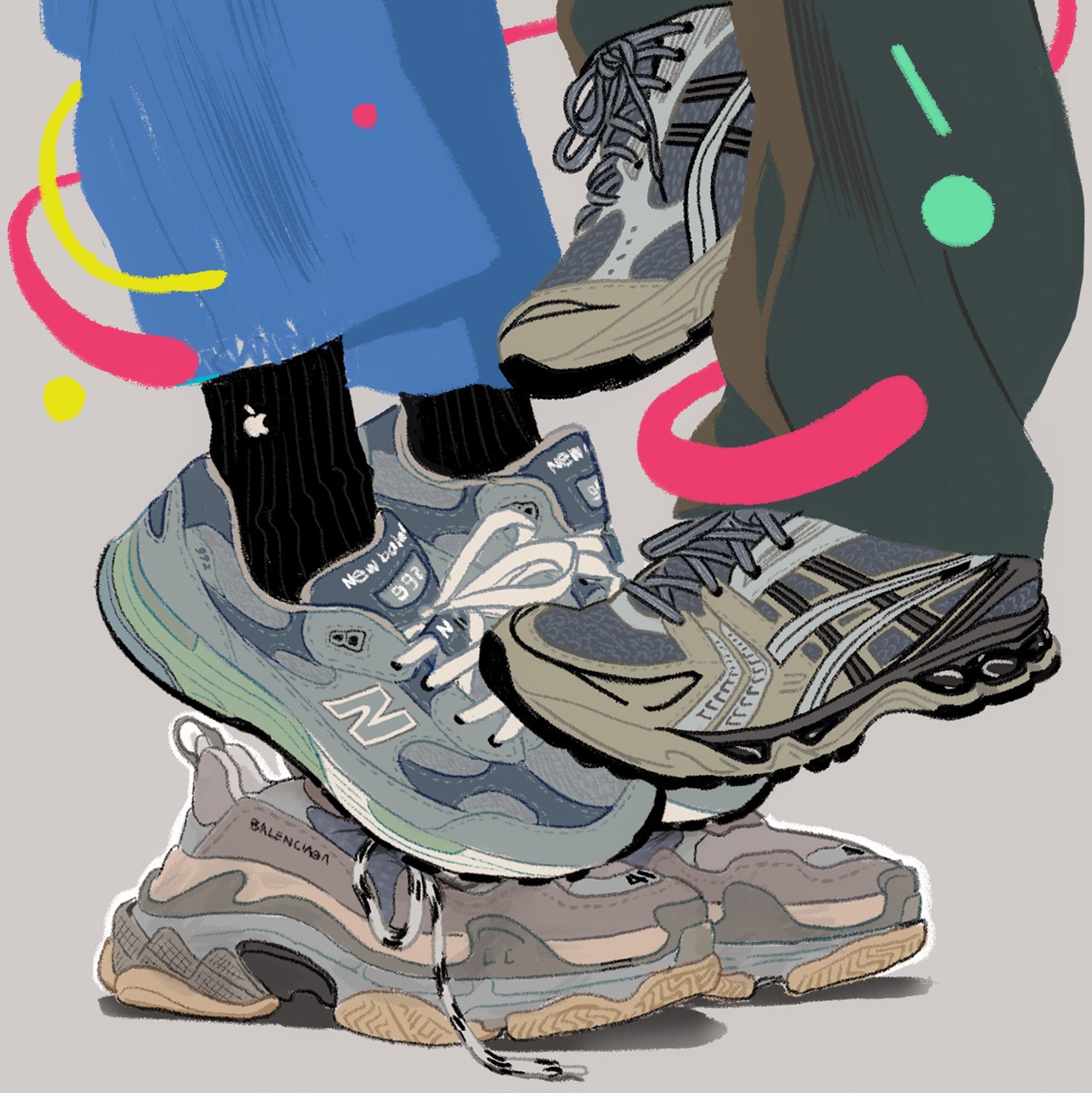 Asics UB1-S Gel-Kayano 14 Piedmont Grey, New Balance 992 Made in USA Grey - D Standard 착용 스타일 - 1
