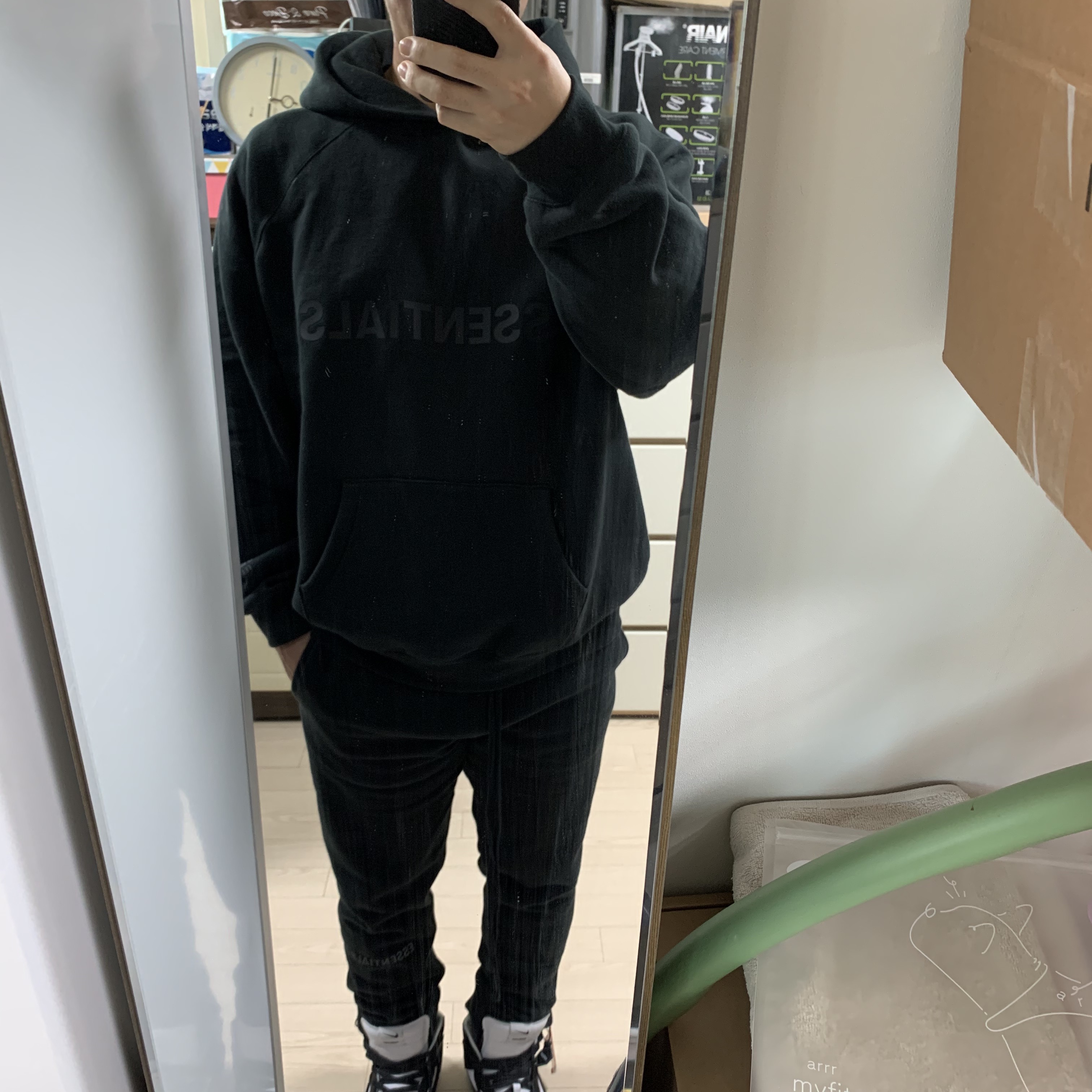 Essentials 3D Silicon Applique Pullover Hoodie Dark Slate/Black 2020 착용 스타일 - 1
