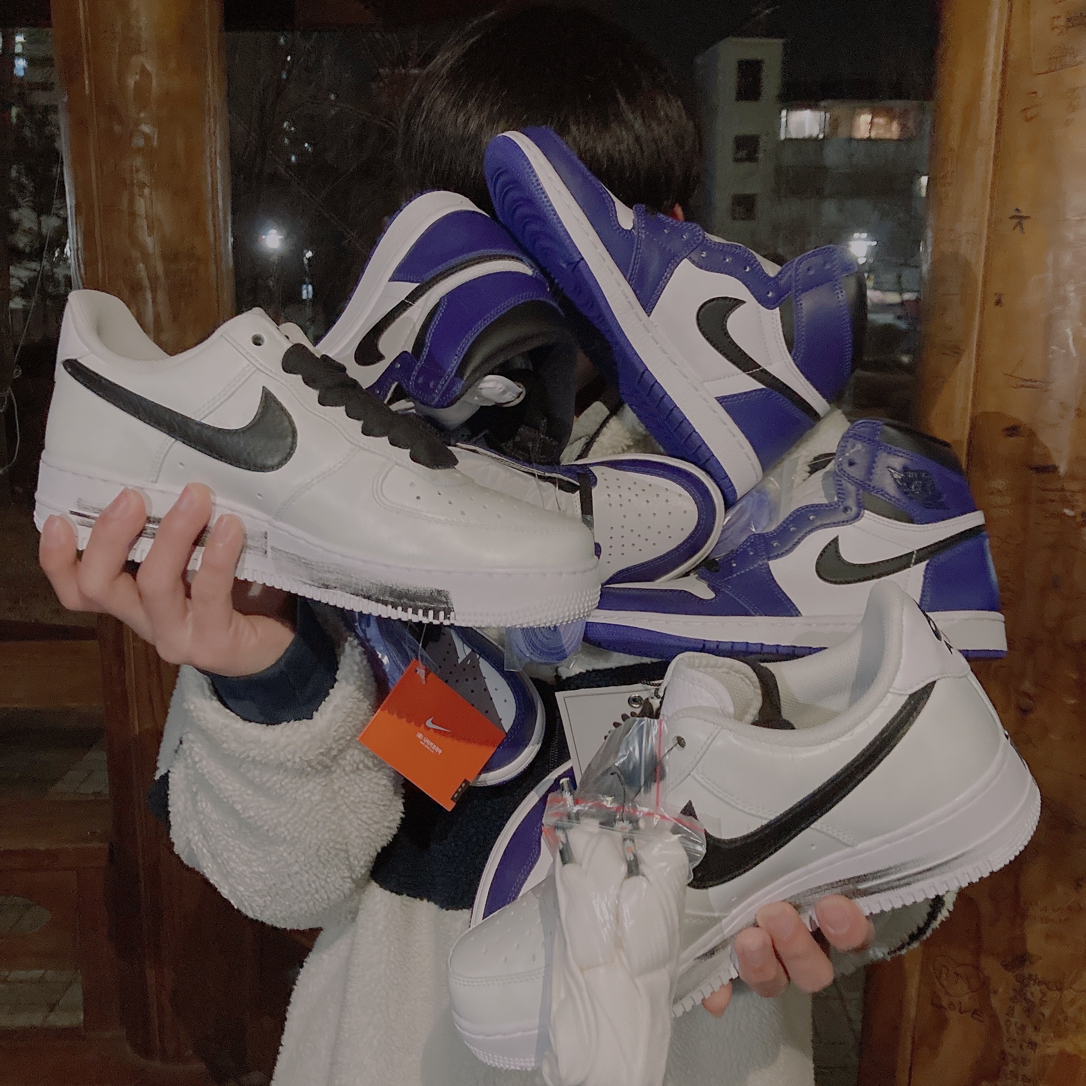 Nike x Peaceminusone Air Force 1 Low Para-Noise 2.0, Jordan 1 Retro High OG Court Purple 2020 착용 스타일