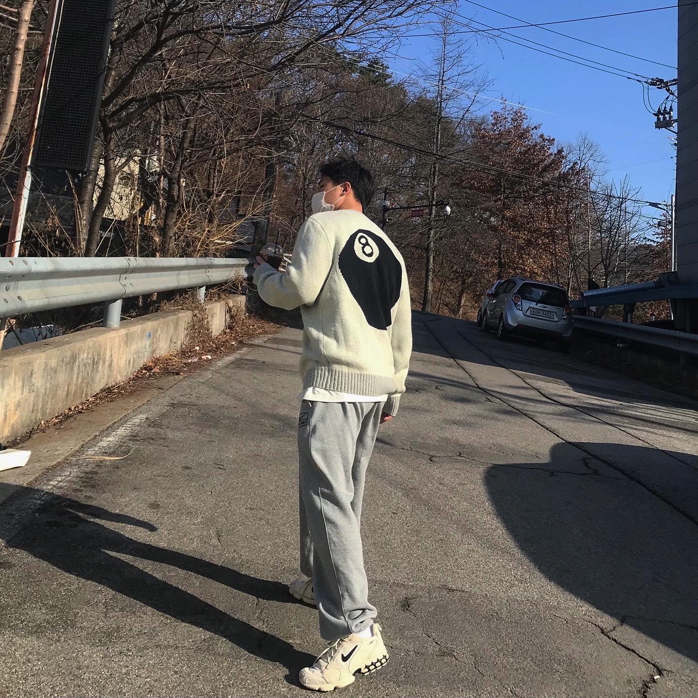 Nike x Stussy Air Zoom Spiridon Cage 2 Fossil, Nike x Stussy NRG BR Fleece Pants Grey 착용 스타일