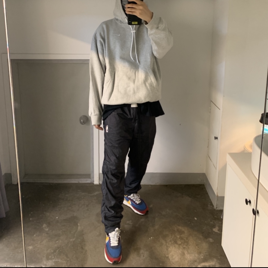 Nike x Sacai LDWaffle Blue Multi, Nike x Fear of God Warm Up Pants Off Noir 착용 스타일