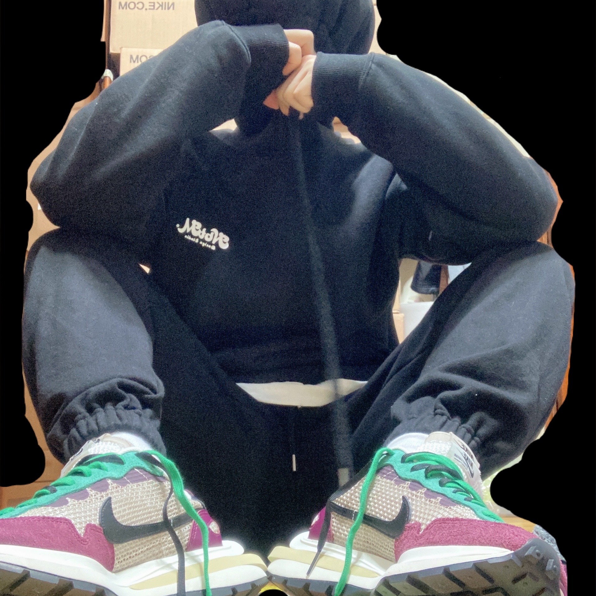Nike x Sacai VaporWaffle String & Black Villain Red 착용 스타일