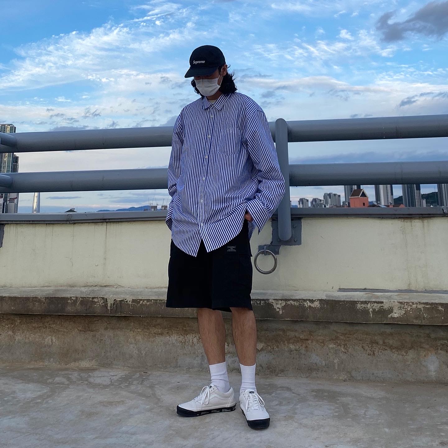 Vans Vault x WTAPS Old Skool LX White Black, Supreme Dry Wax Cotton Camp Cap Black - 20FW 착용 스타일