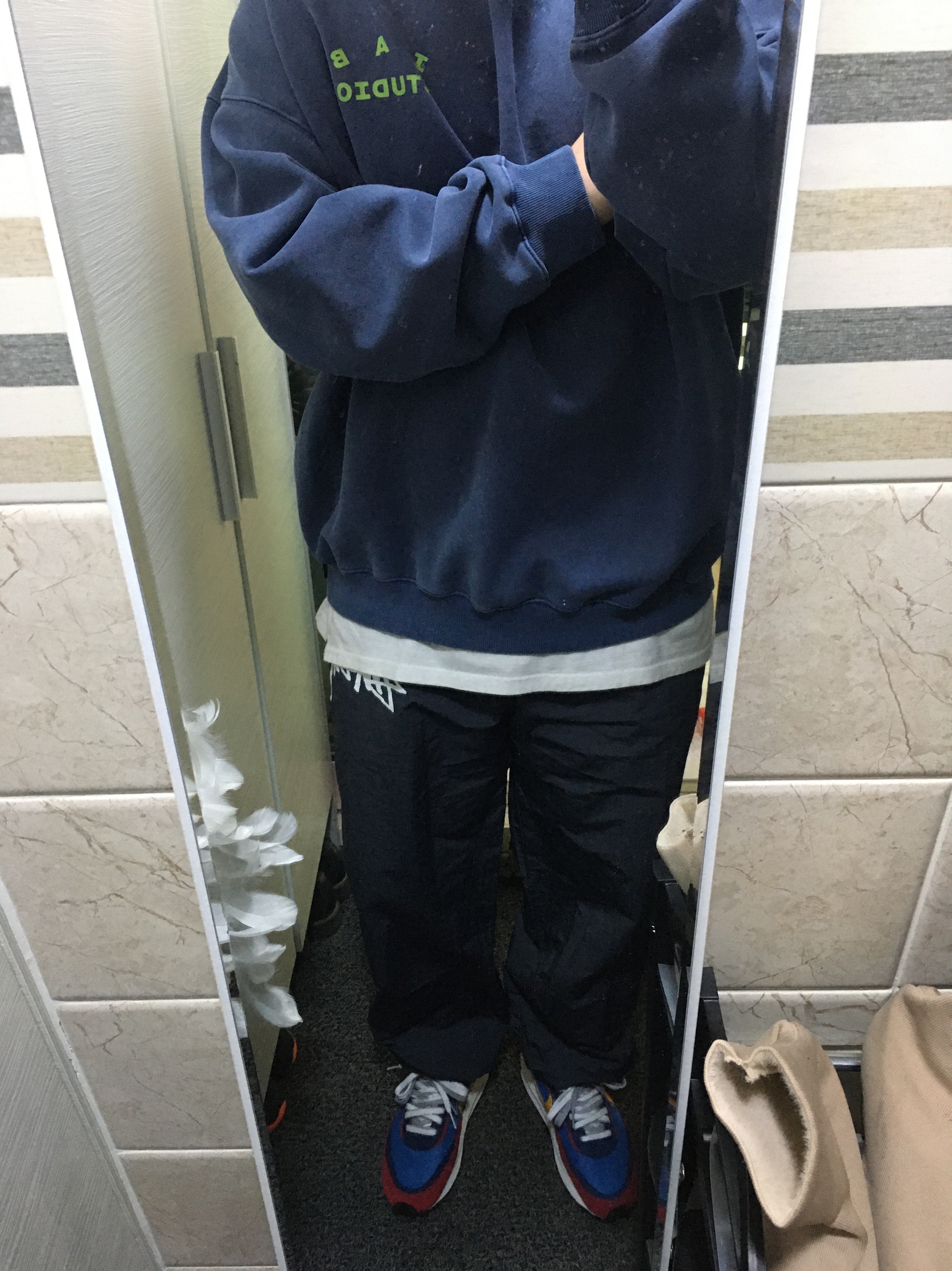 Nike x Sacai LDWaffle Blue Multi, Nike x Stussy Beach Pants Off Noir 착용 스타일 - 3