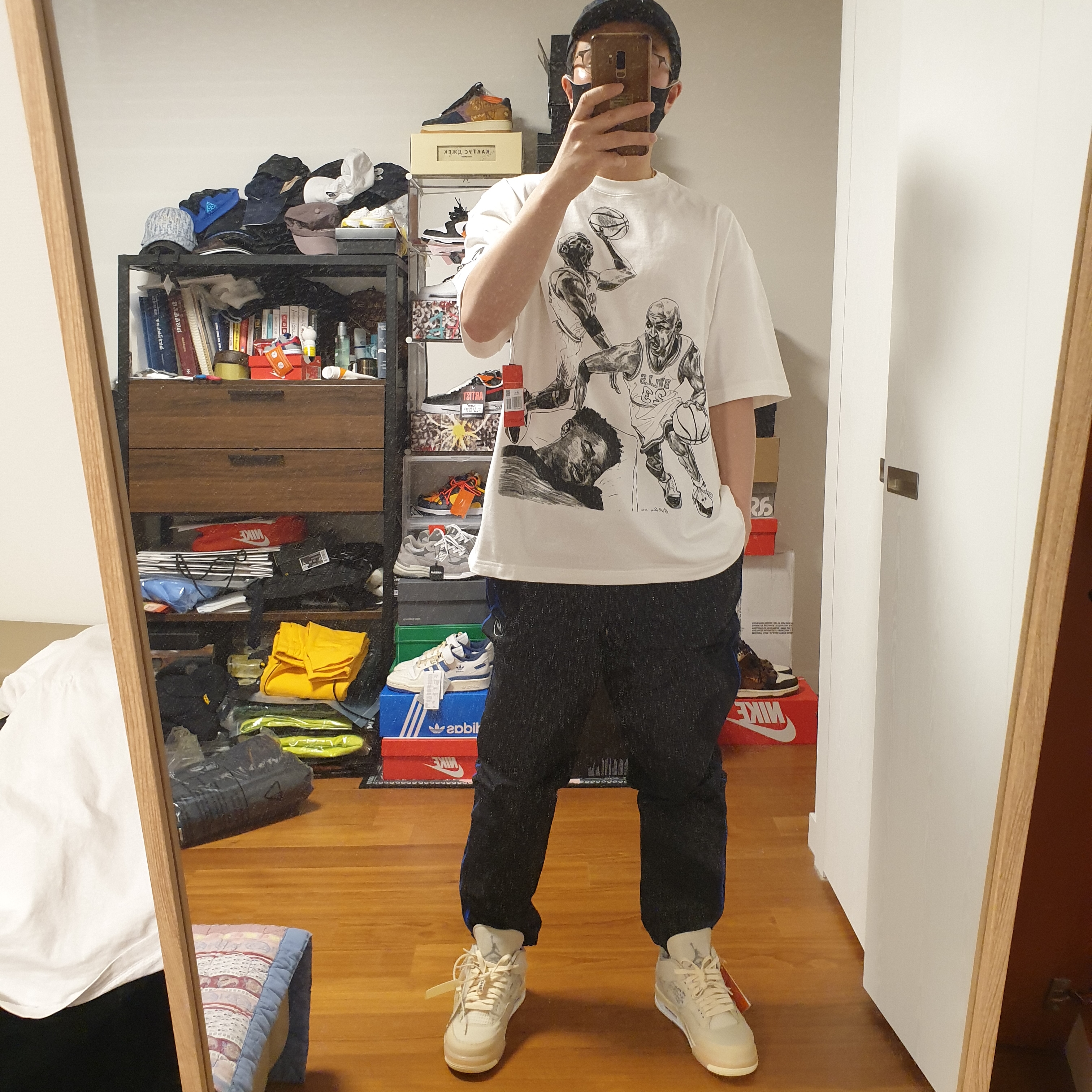 Jordan x Off-White S/S T-Shirt White - Asia, (W) Jordan 4 x Off-White Retro SP Sail 착용 스타일 - 2