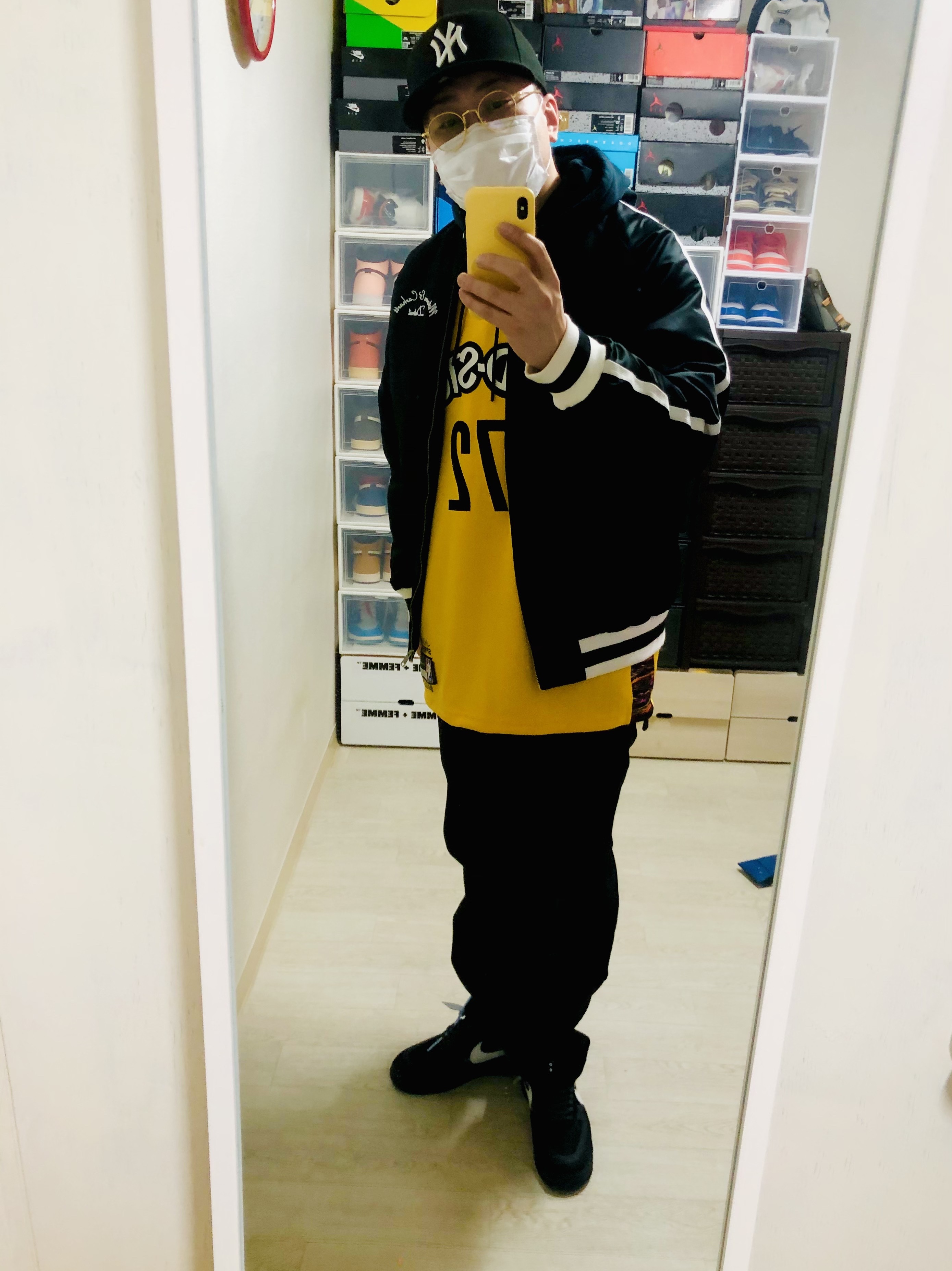 Nike x Off-White Air Force 1 Low Black White 착용 스타일