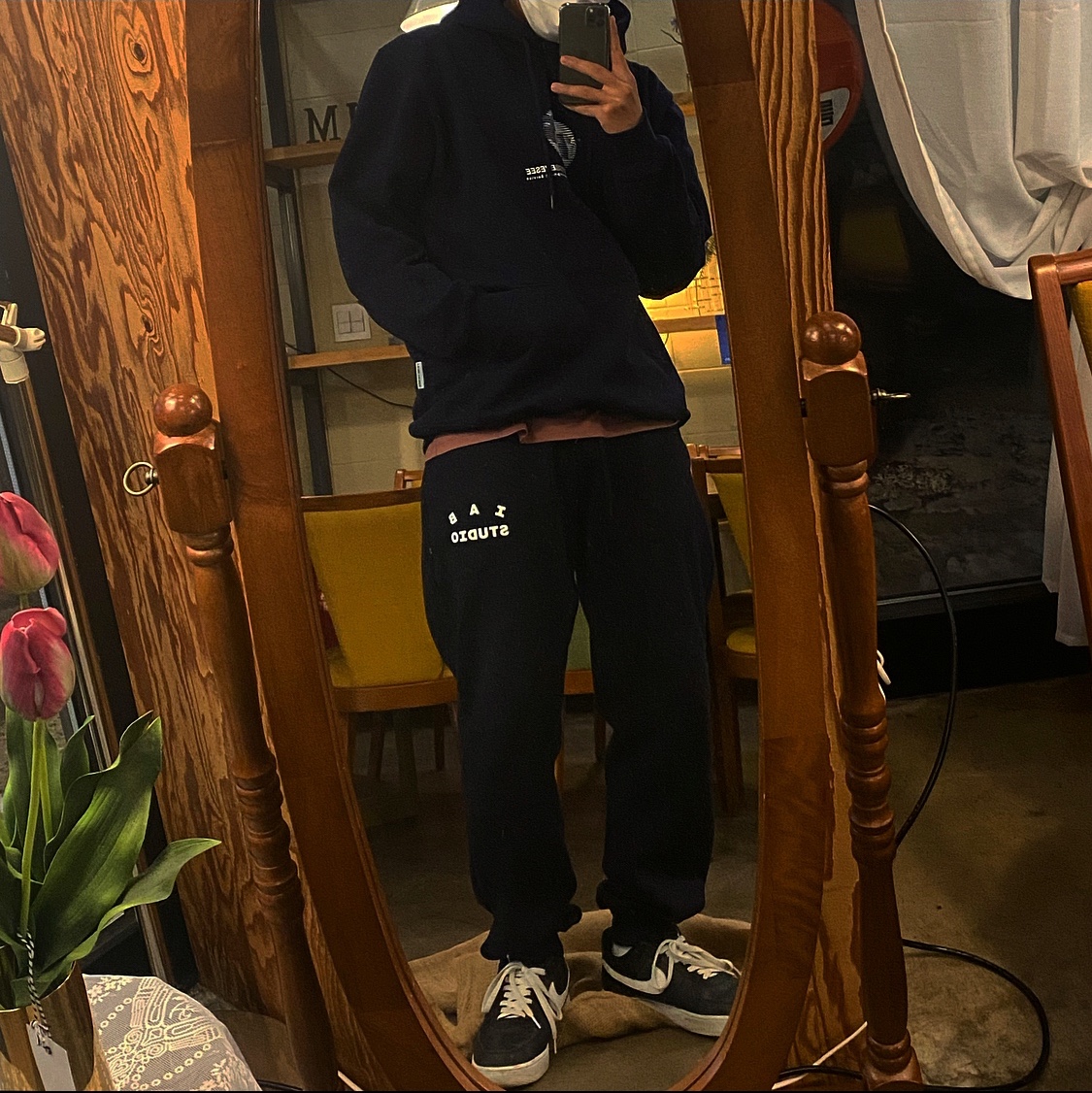 IAB Studio Sweatpants Navy - 21SS, Nike Air Force 1 '07 AN20 Black White 착용 스타일