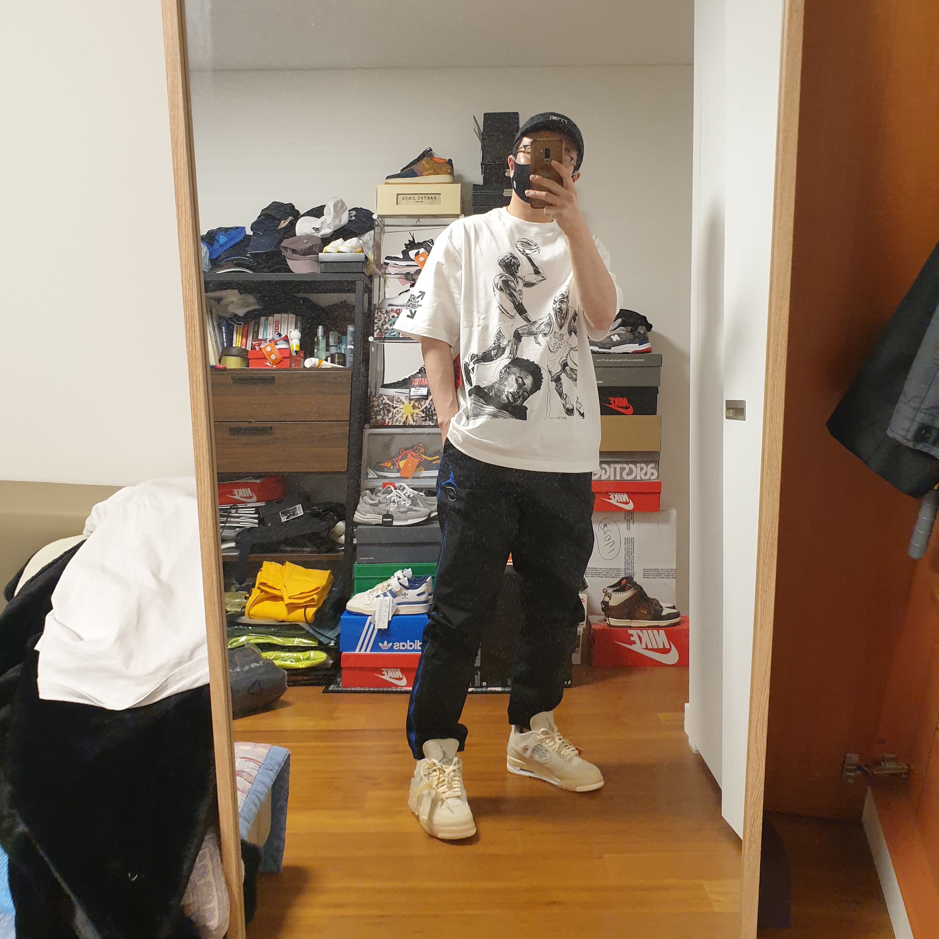 Jordan x Off-White S/S T-Shirt White - Asia, (W) Jordan 4 x Off-White Retro SP Sail 착용 스타일 - 1