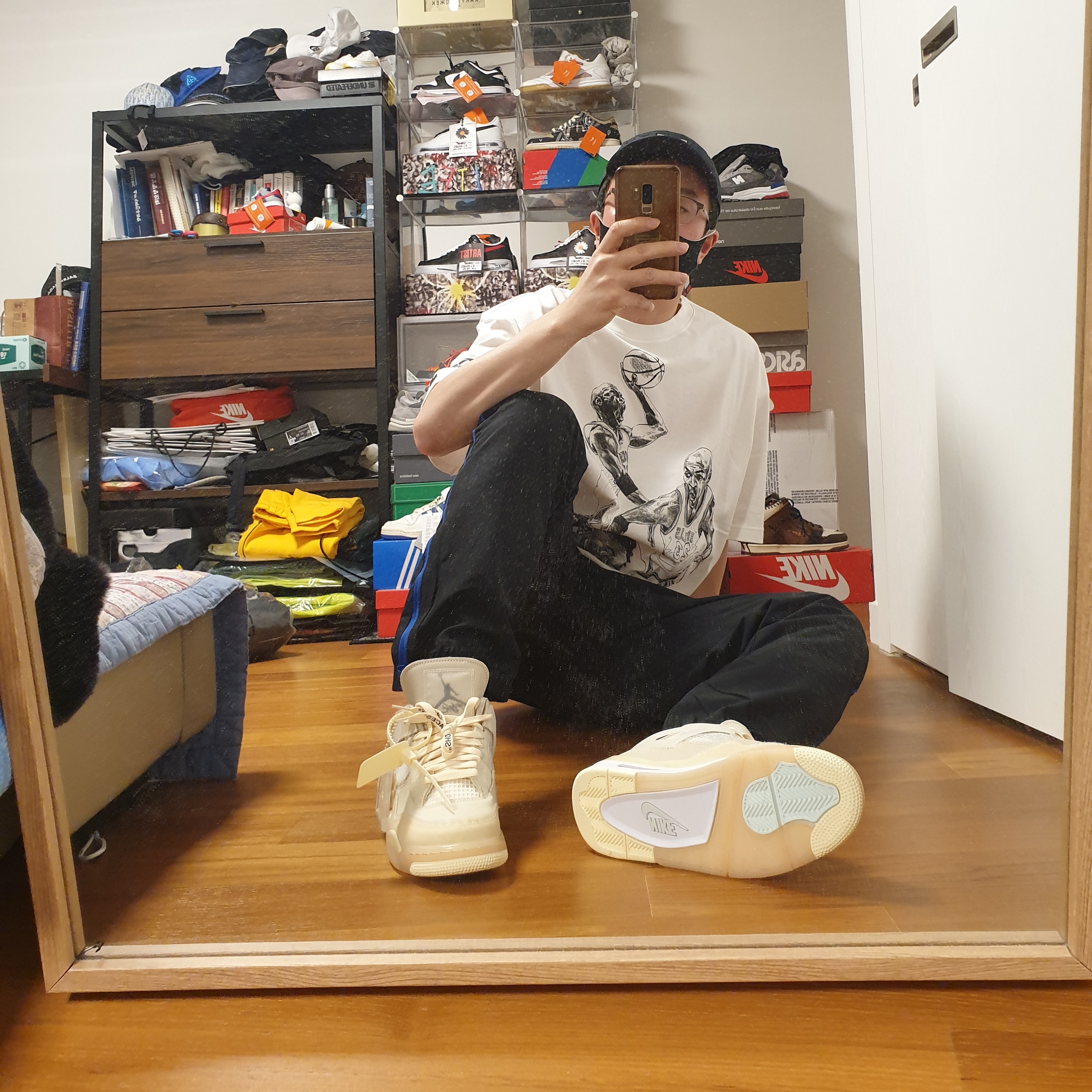 Jordan x Off-White S/S T-Shirt White - Asia, (W) Jordan 4 x Off-White Retro SP Sail 착용 스타일 - 4