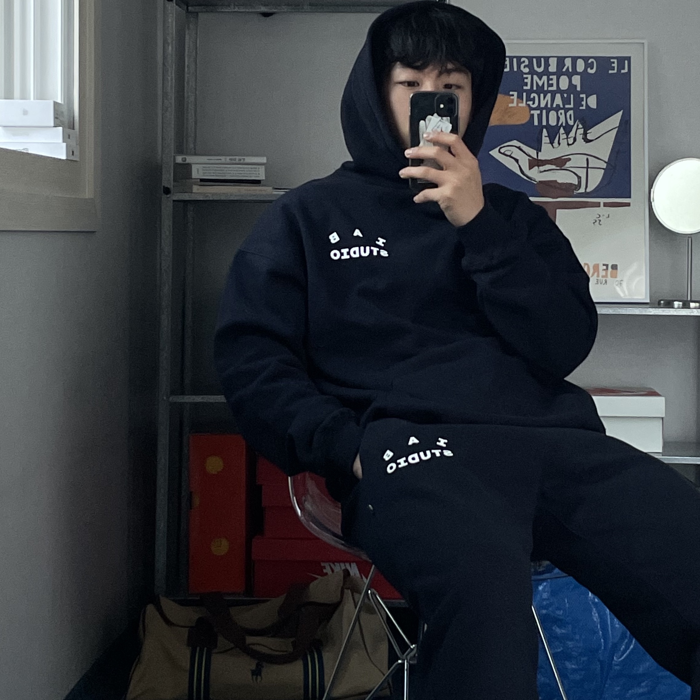 IAB Studio Hoodie Navy - 21SS, IAB Studio Sweatpants Navy - 21SS 착용 스타일