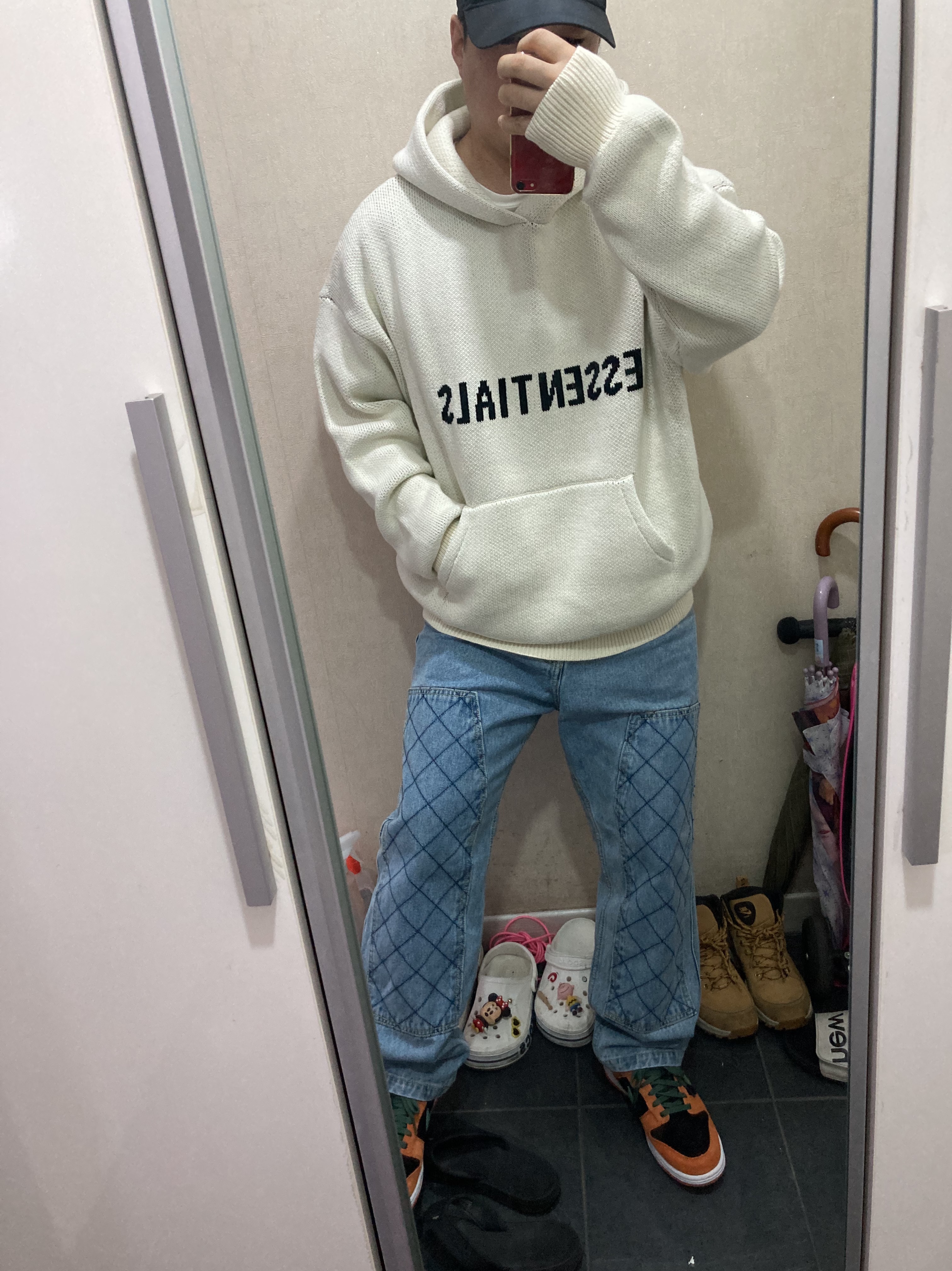 Nike Dunk Low SP Ceramic, Essentials Knit Hoodie Cream - 20FW 착용 스타일