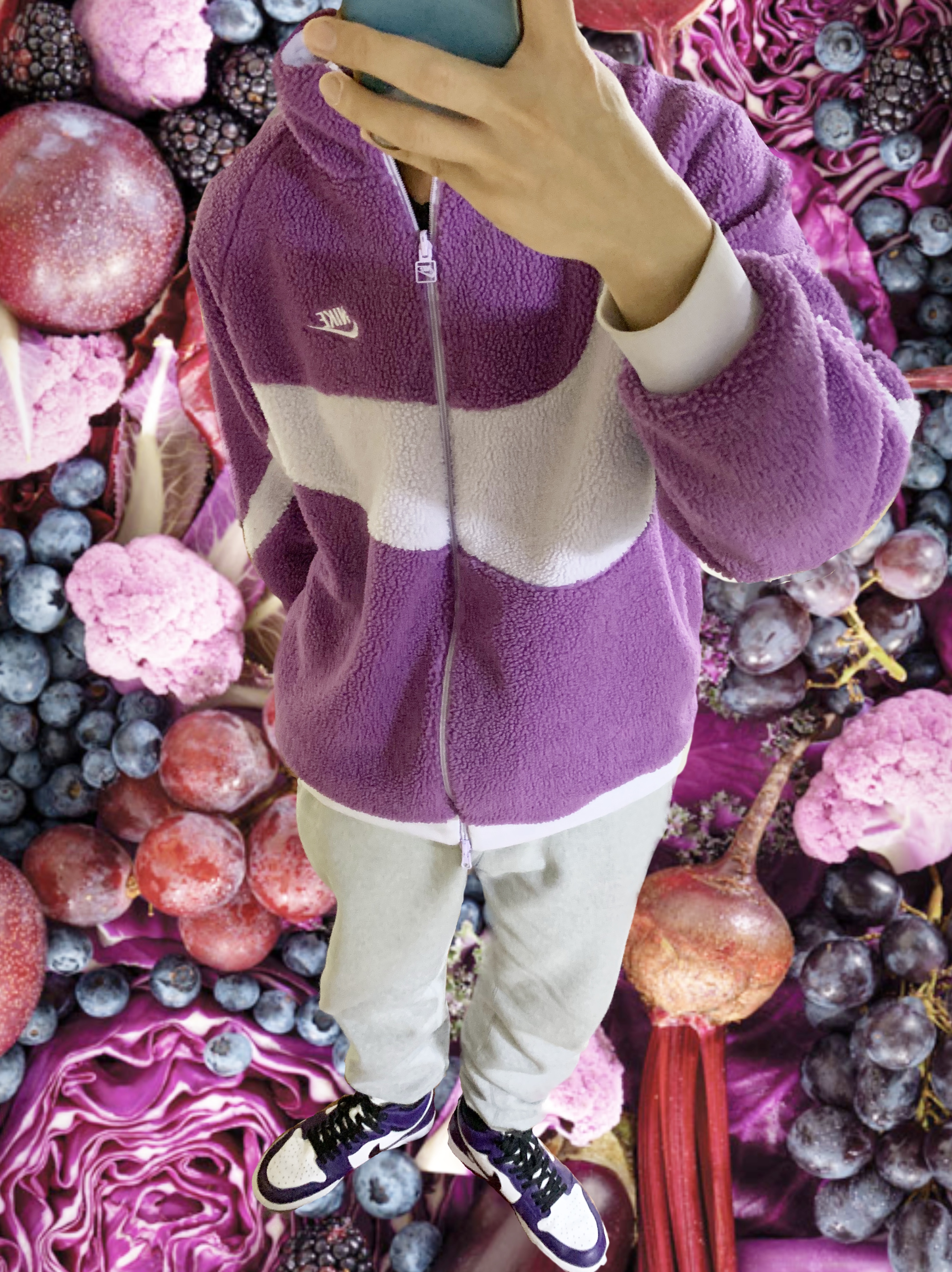 Jordan 1 Retro High OG Court Purple 2020, Nike Big Swoosh Full Zip Jacket Purple Violet 착용 스타일