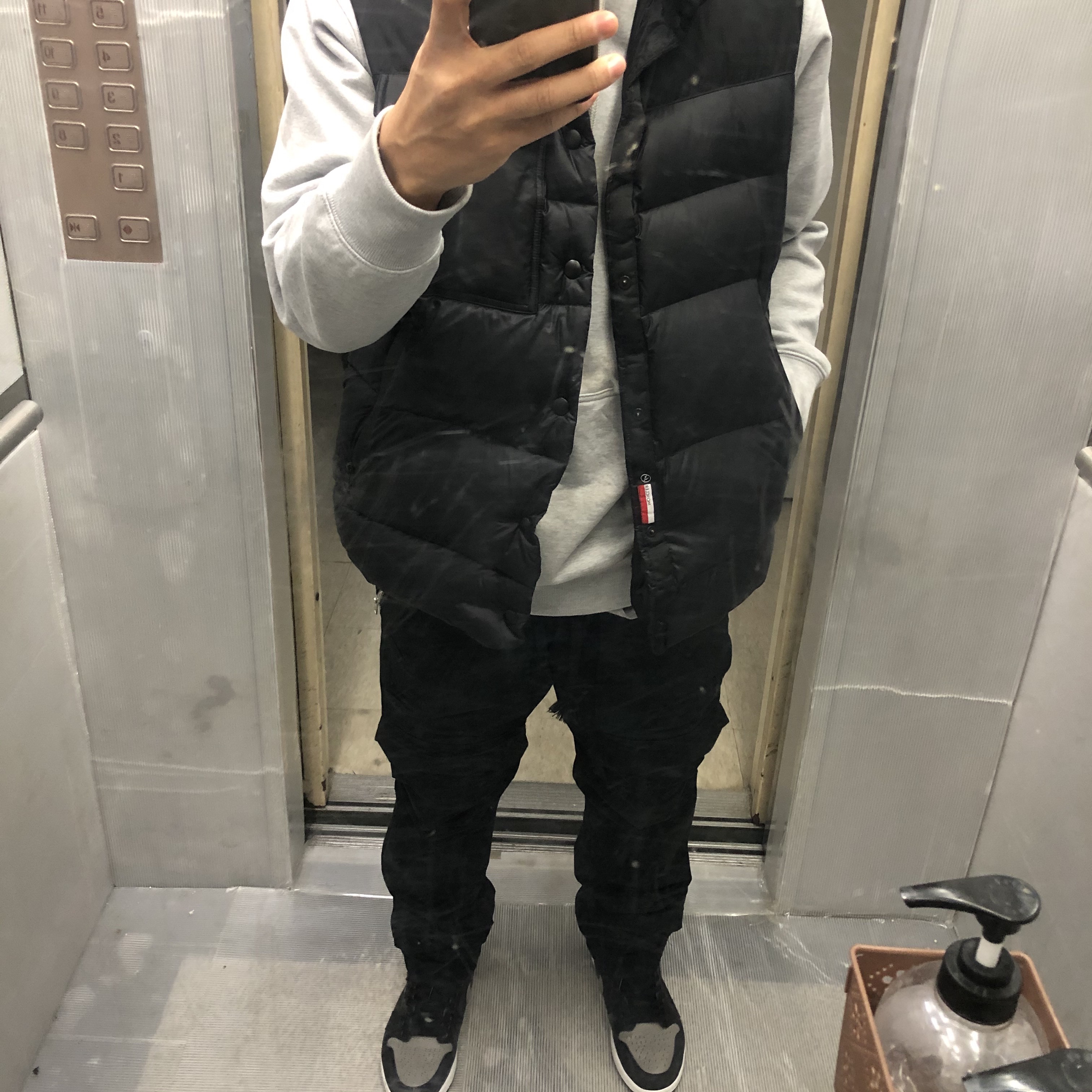 Jordan 1 Retro High OG Shadow 2018, Palace JCDC2 Hood Grey Marl - 20SS 착용 스타일