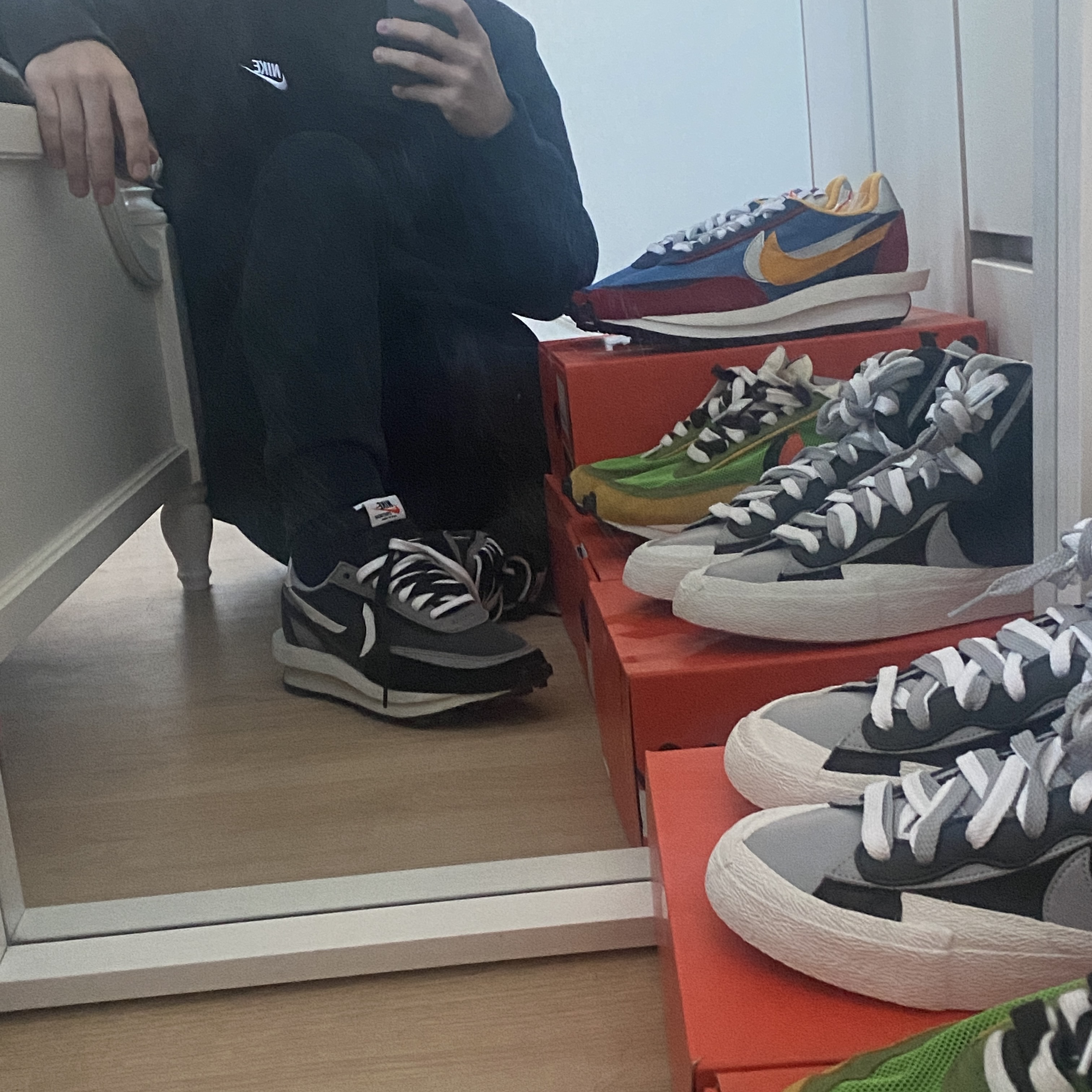 Nike x Sacai LDWaffle Black, Nike x Sacai LDWaffle Green Multi 착용 스타일