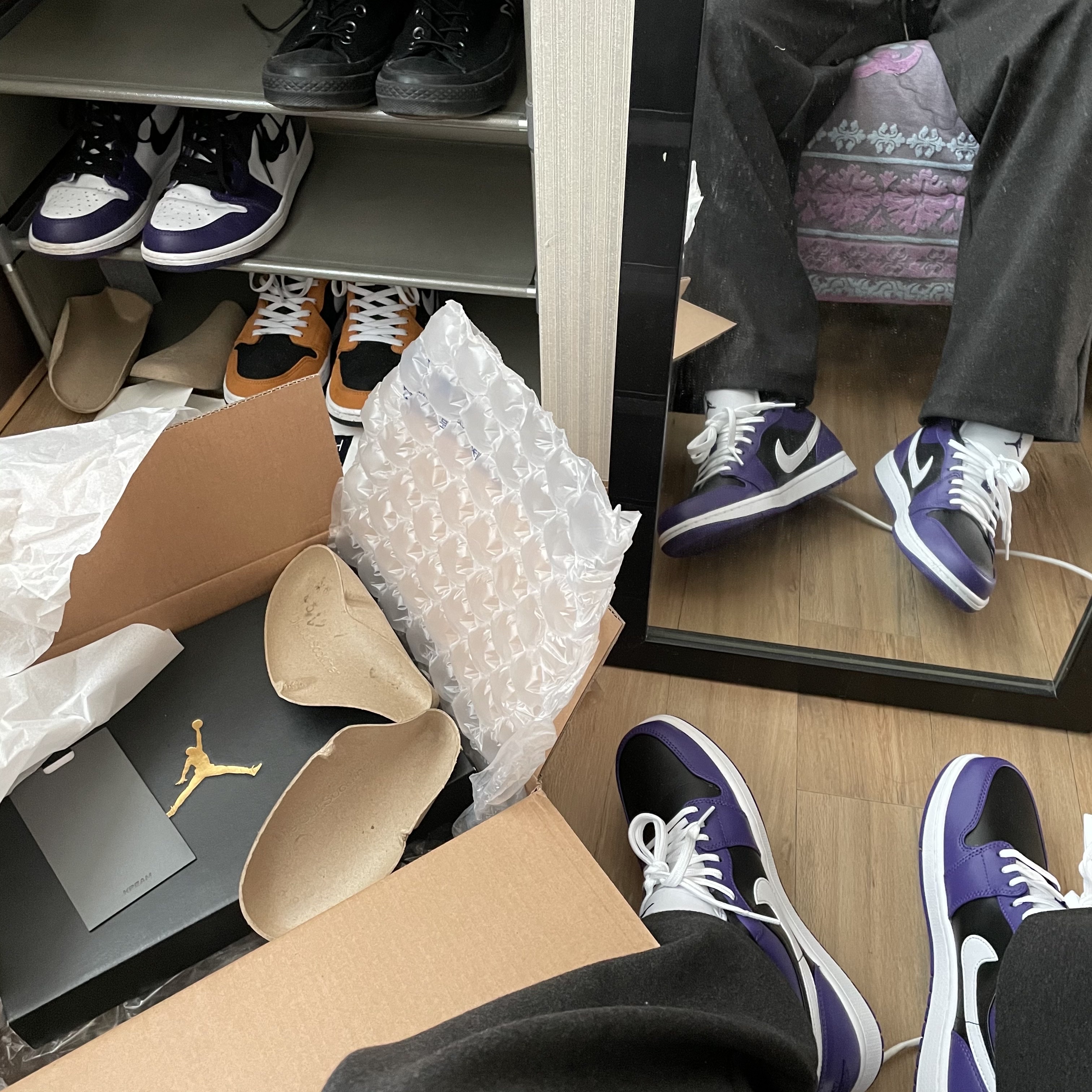 Jordan 1 Low Court Purple Black, Jordan 1 Retro High OG Court Purple 2020 착용 스타일